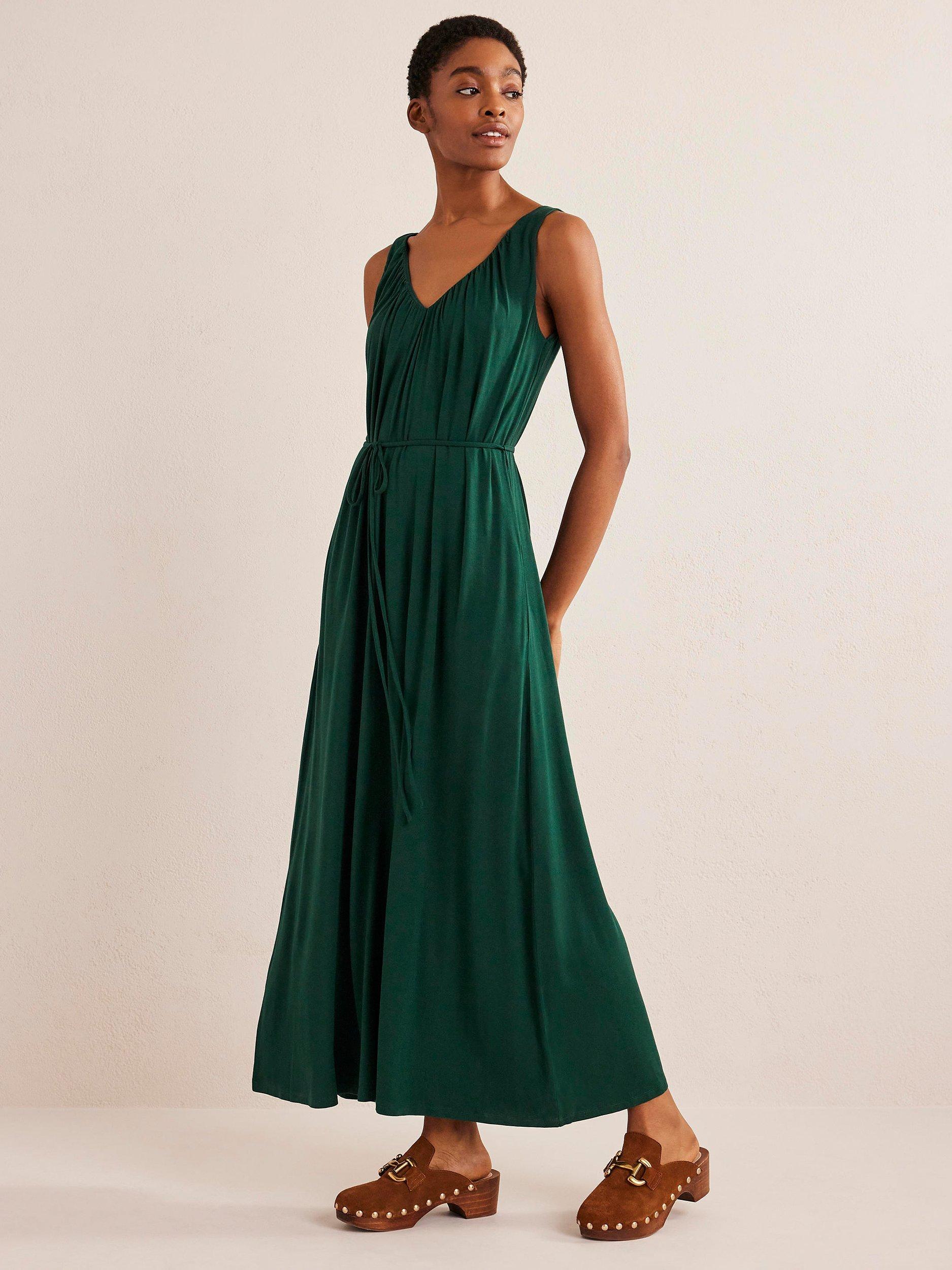 Boden V-Neck Jersey Maxi Dress, Emerald Night