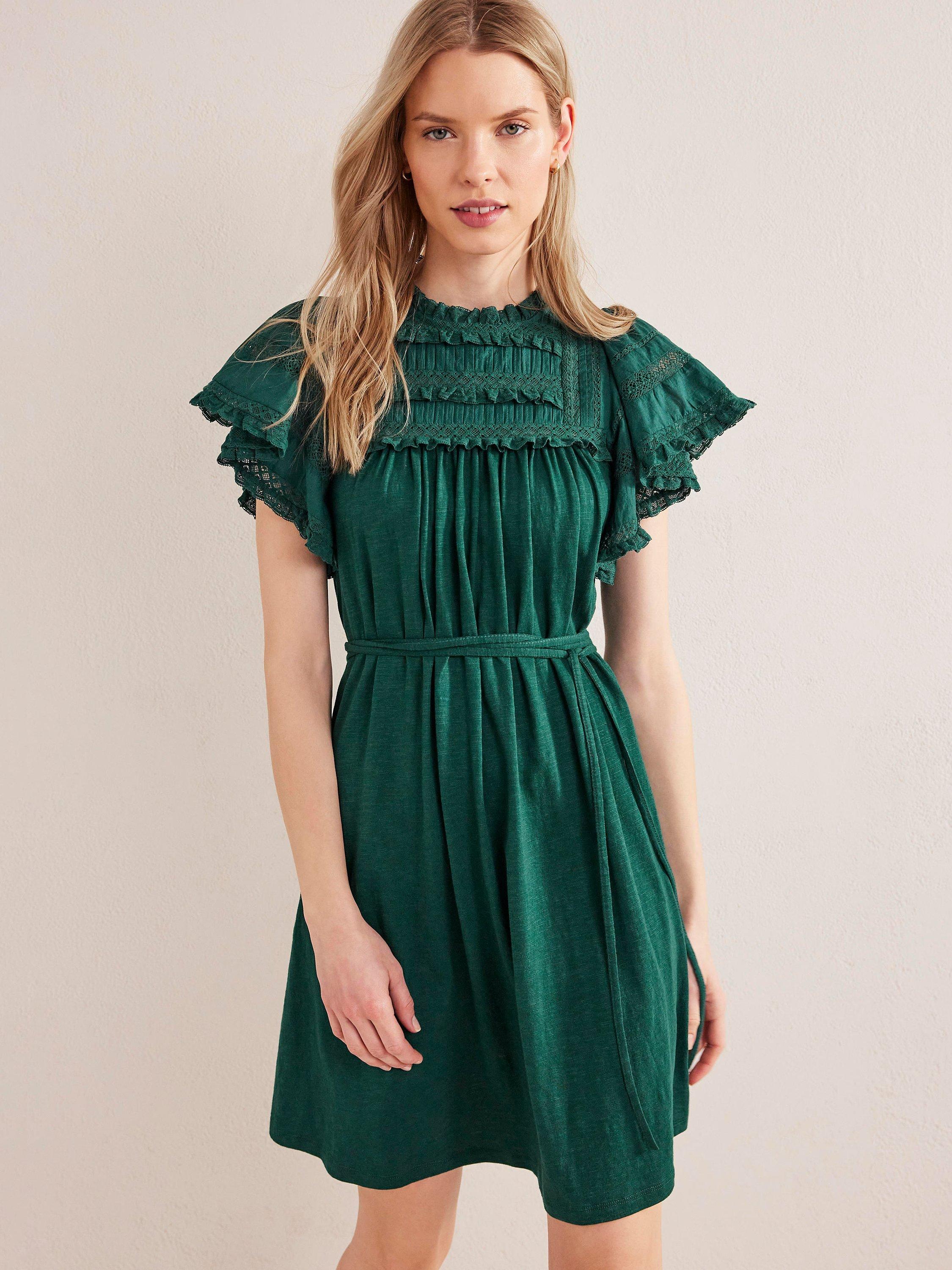 Boden Pretty Trim Jersey Mini Dress, Emerald Night