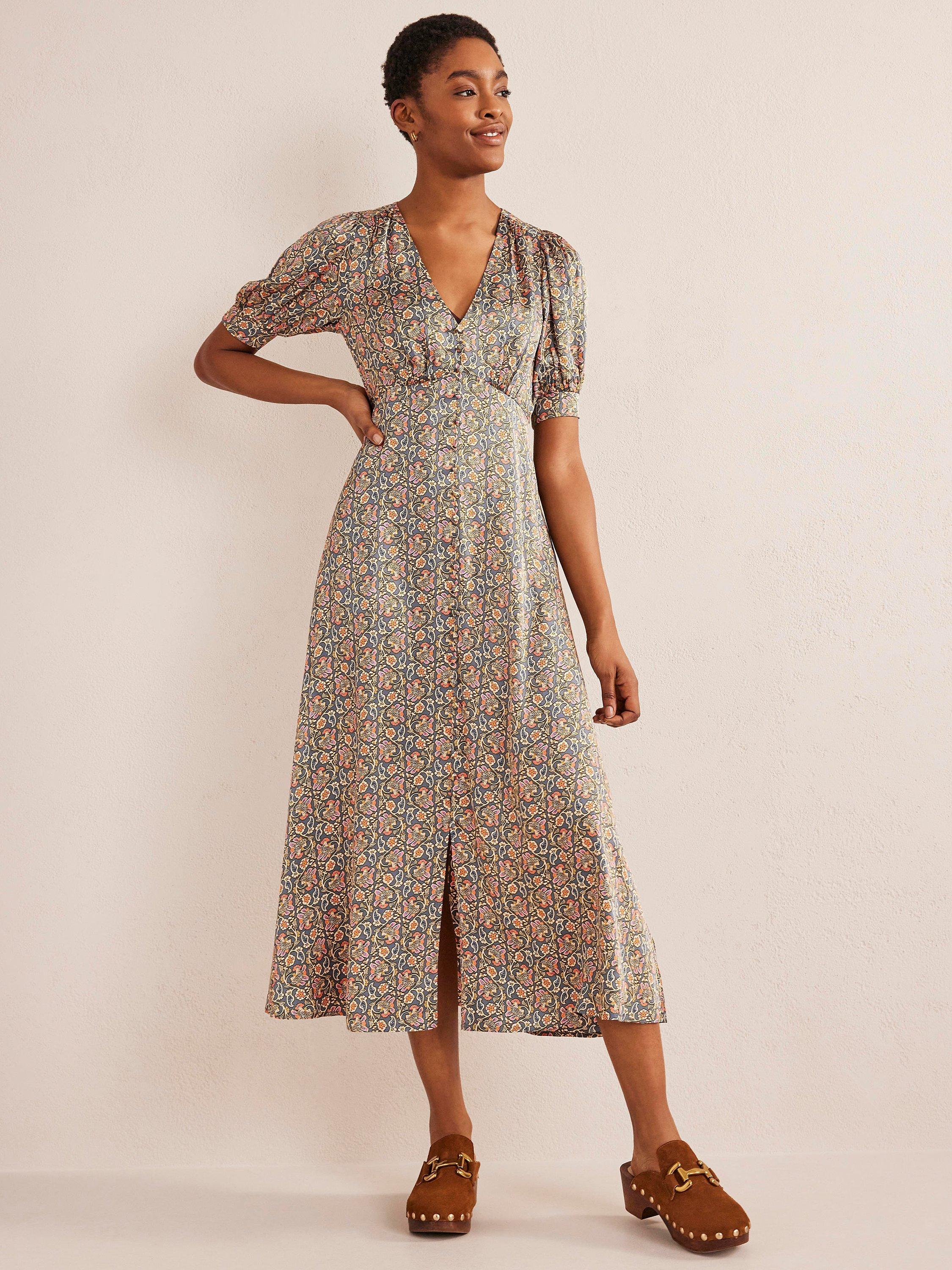 Boden Satin Midi Tea Dress, Multi