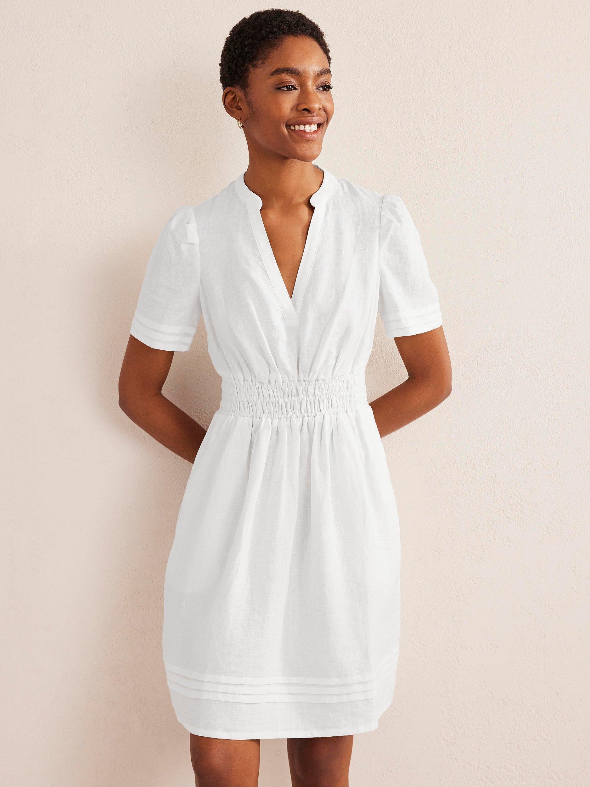 Boden Pintuck Detail Linen Mini Dress, White, 18