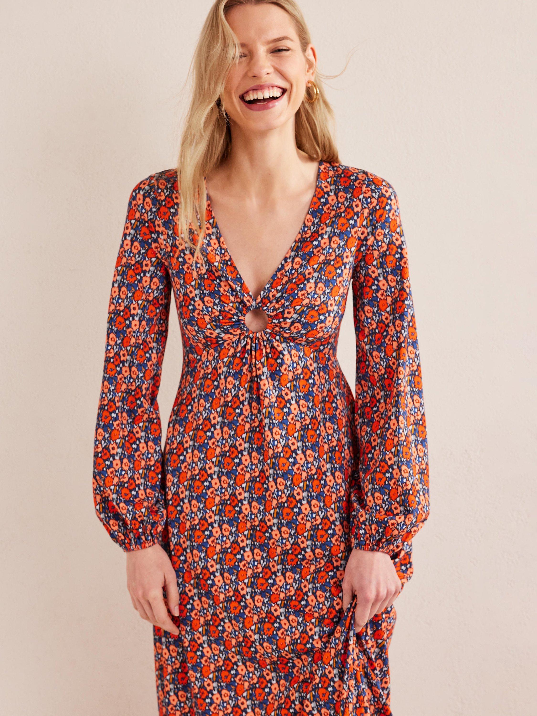 Boden Keyhole Jersey Maxi Dress, Vermillion/Poppy