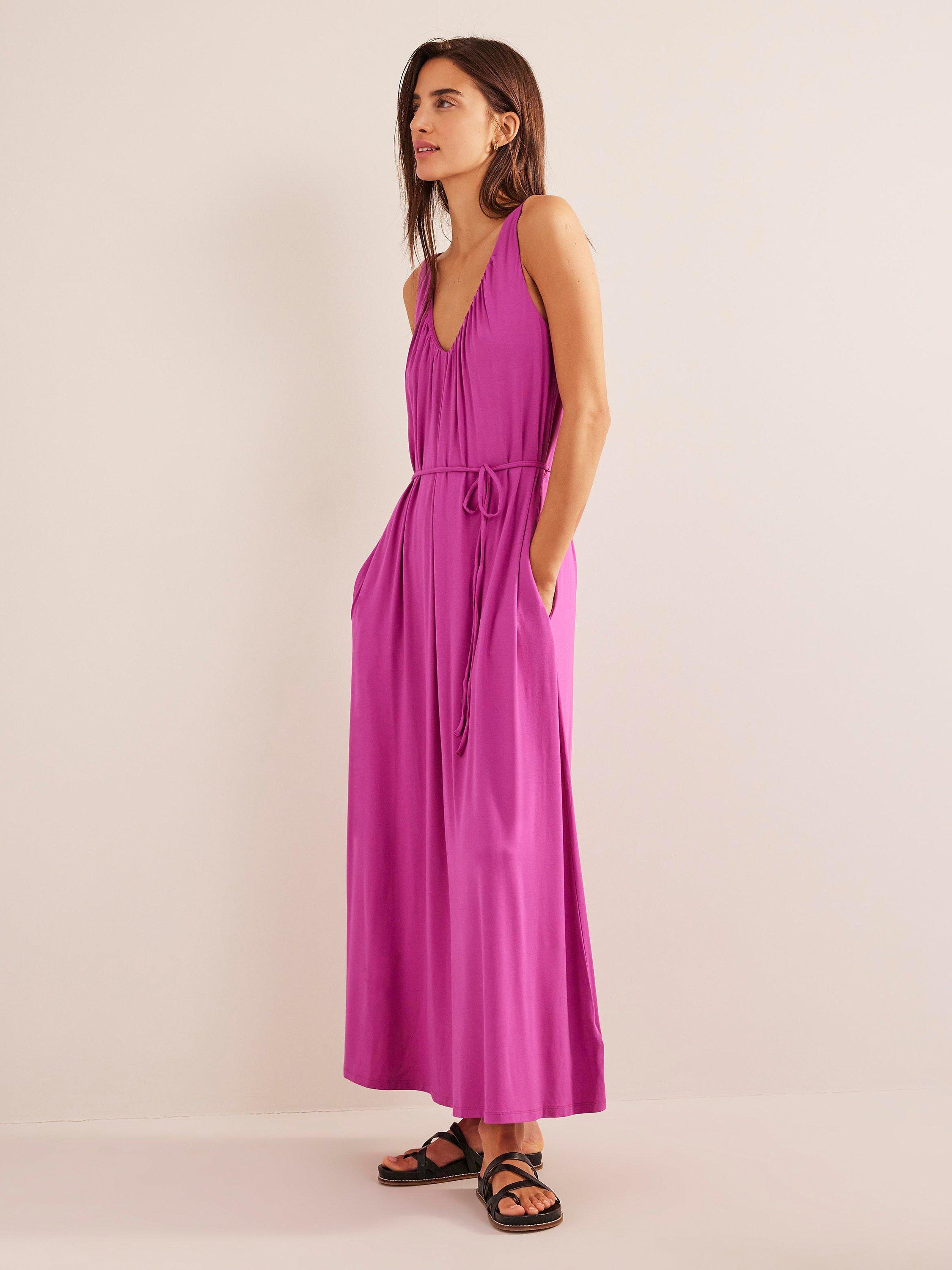 Boden V-Neck Jersey Maxi Dress, Rose Violet