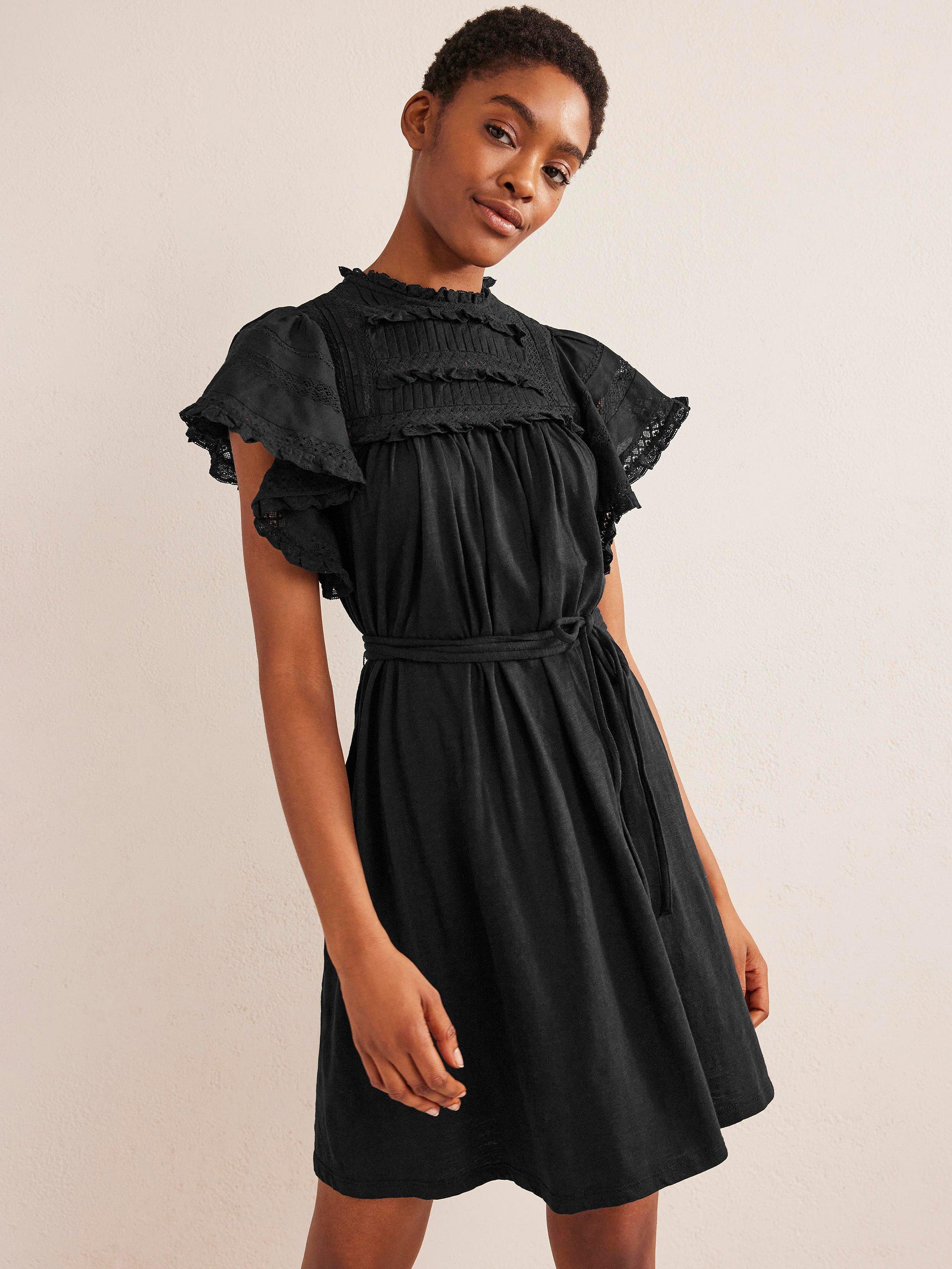 Boden Pretty Trim Jersey Mini Dress, Black