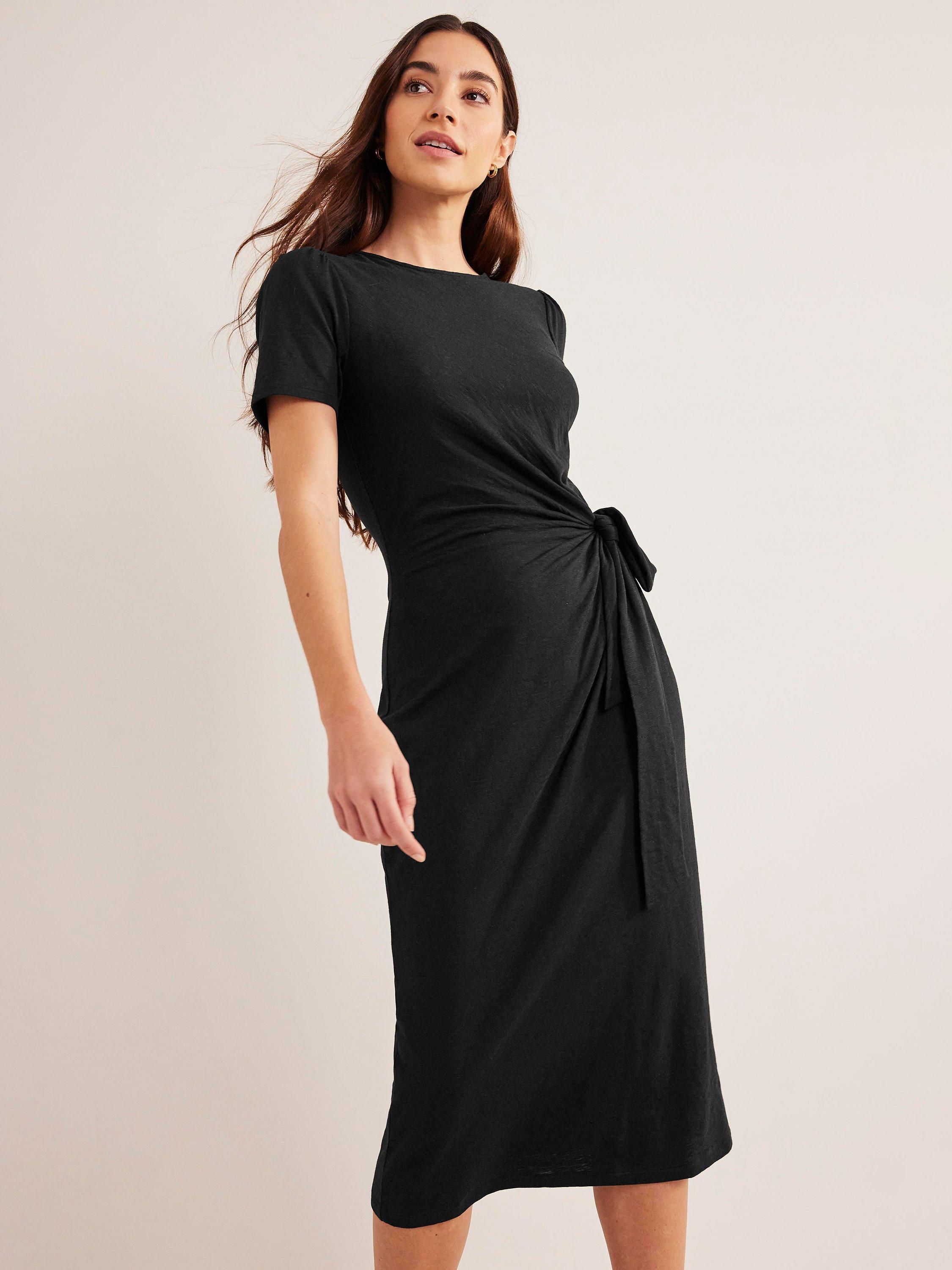 Boden Knot Front Jersey Midi Dress, Black