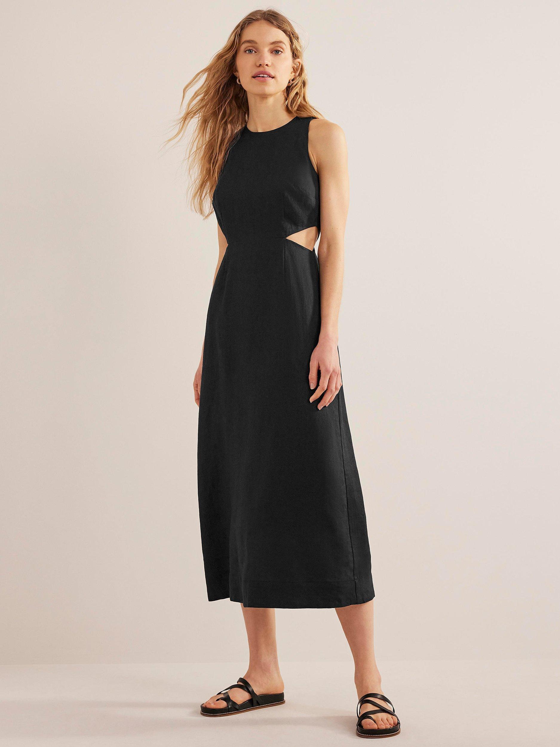 Boden Cut Out Linen Midi Dress, Black