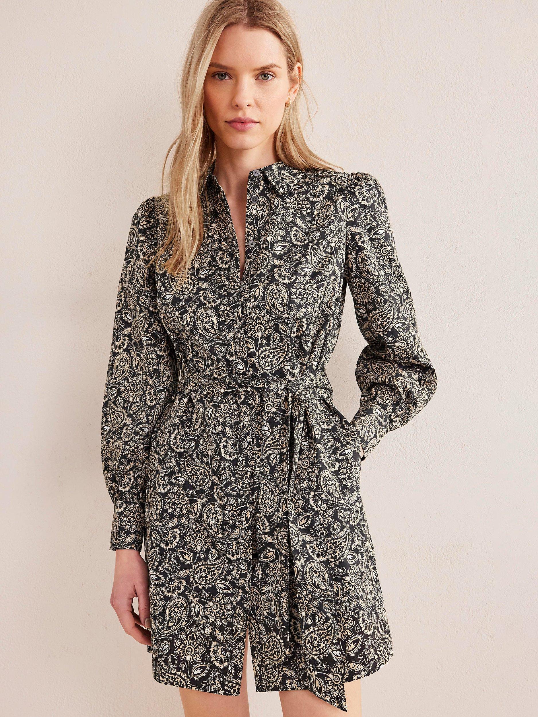 Boden Mini Shift Shirt Dress, Black/Multi