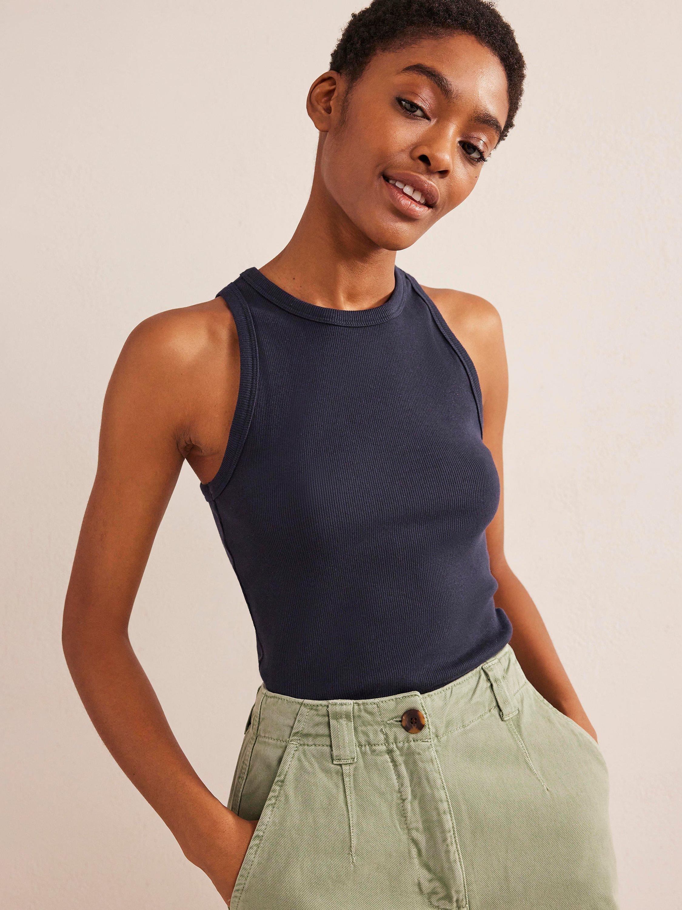 Boden Ribbed Sleeveless Top, Navy