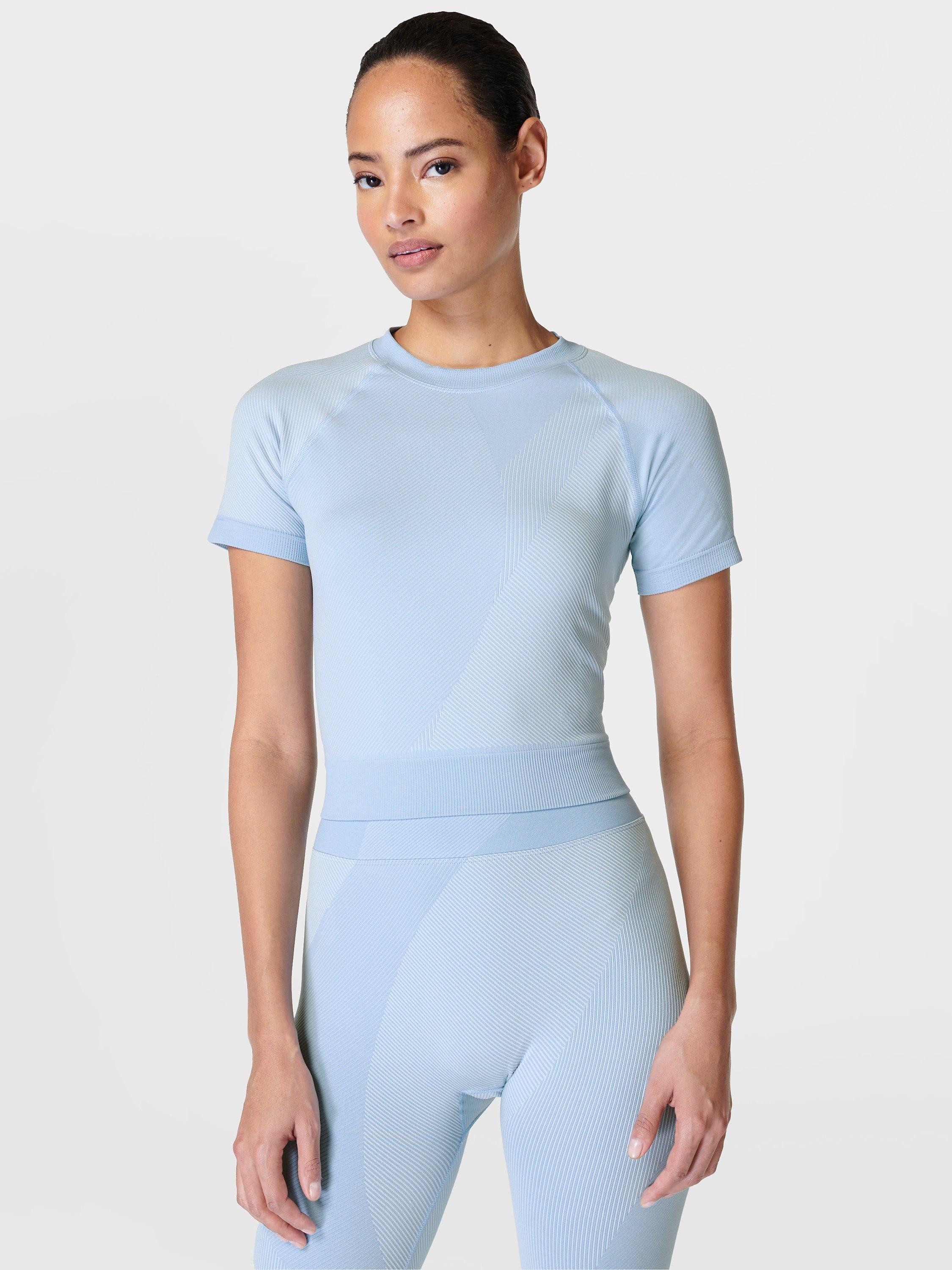 Sweaty Betty Infinite Seamless Short Sleeved Top, Aluminium Blue