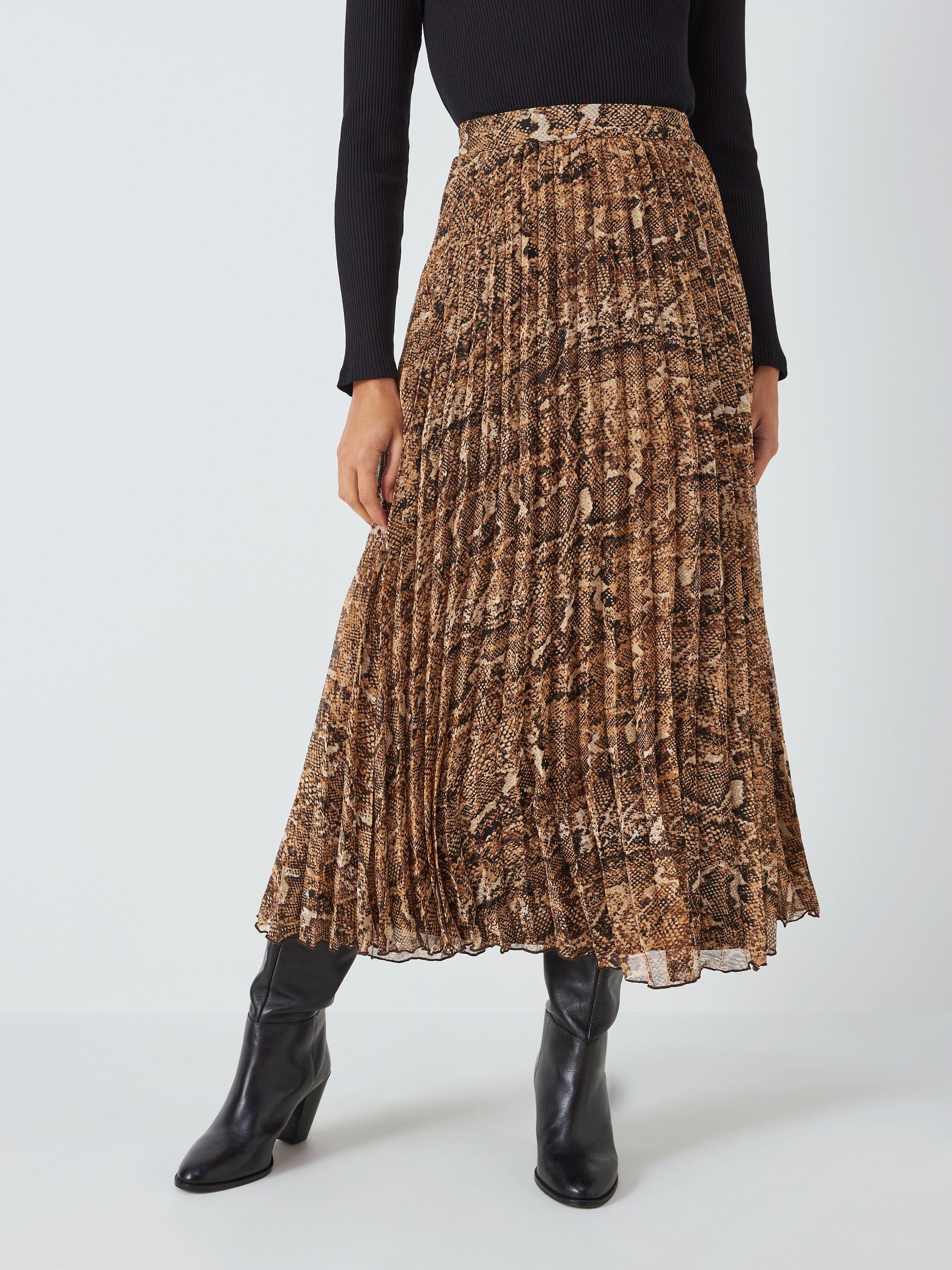 John Lewis Snake Print Pleat Midi Skirt, Multi