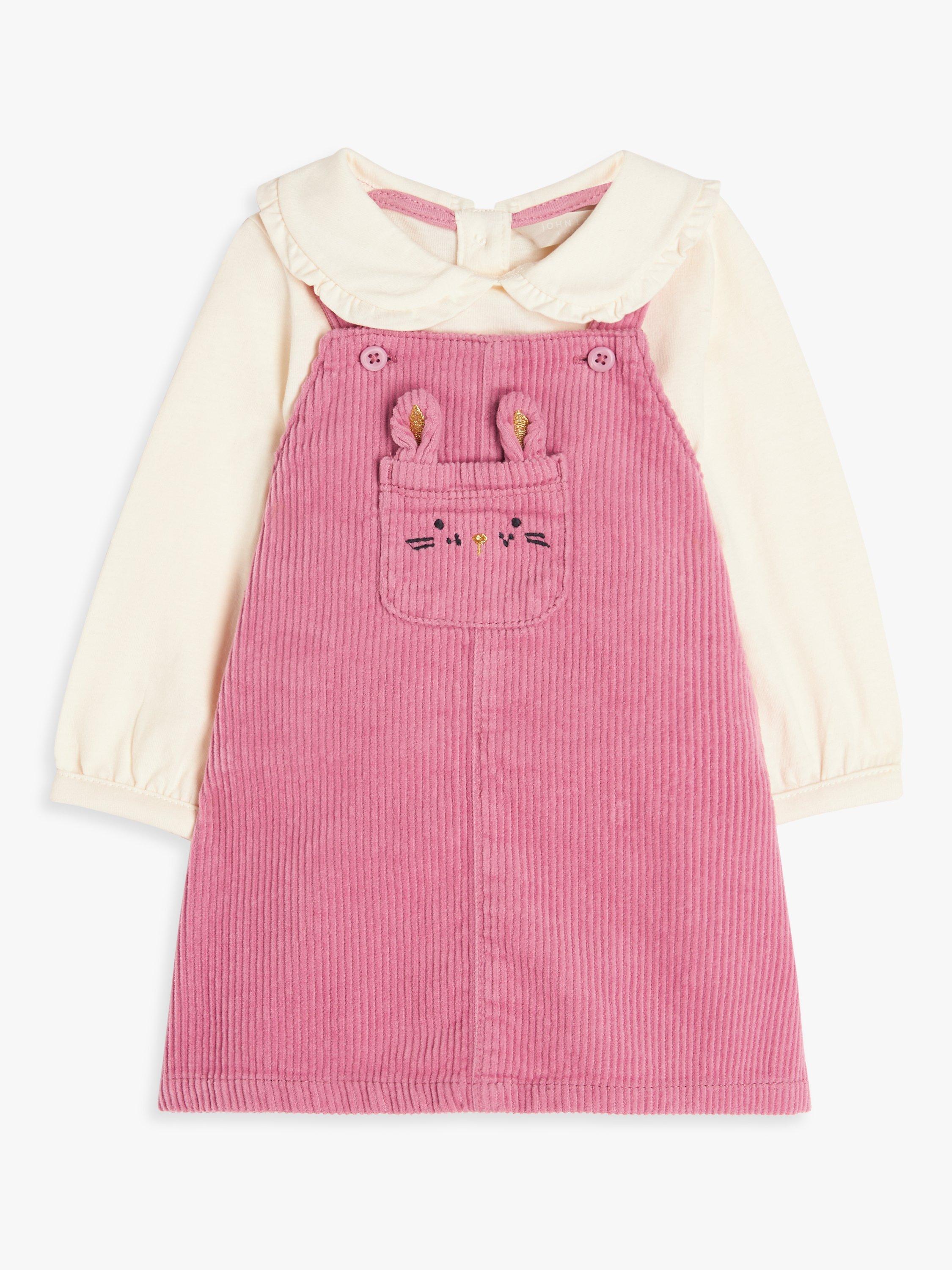 John Lewis Baby Corduroy Bunny Pinafore & Top Set, Pink