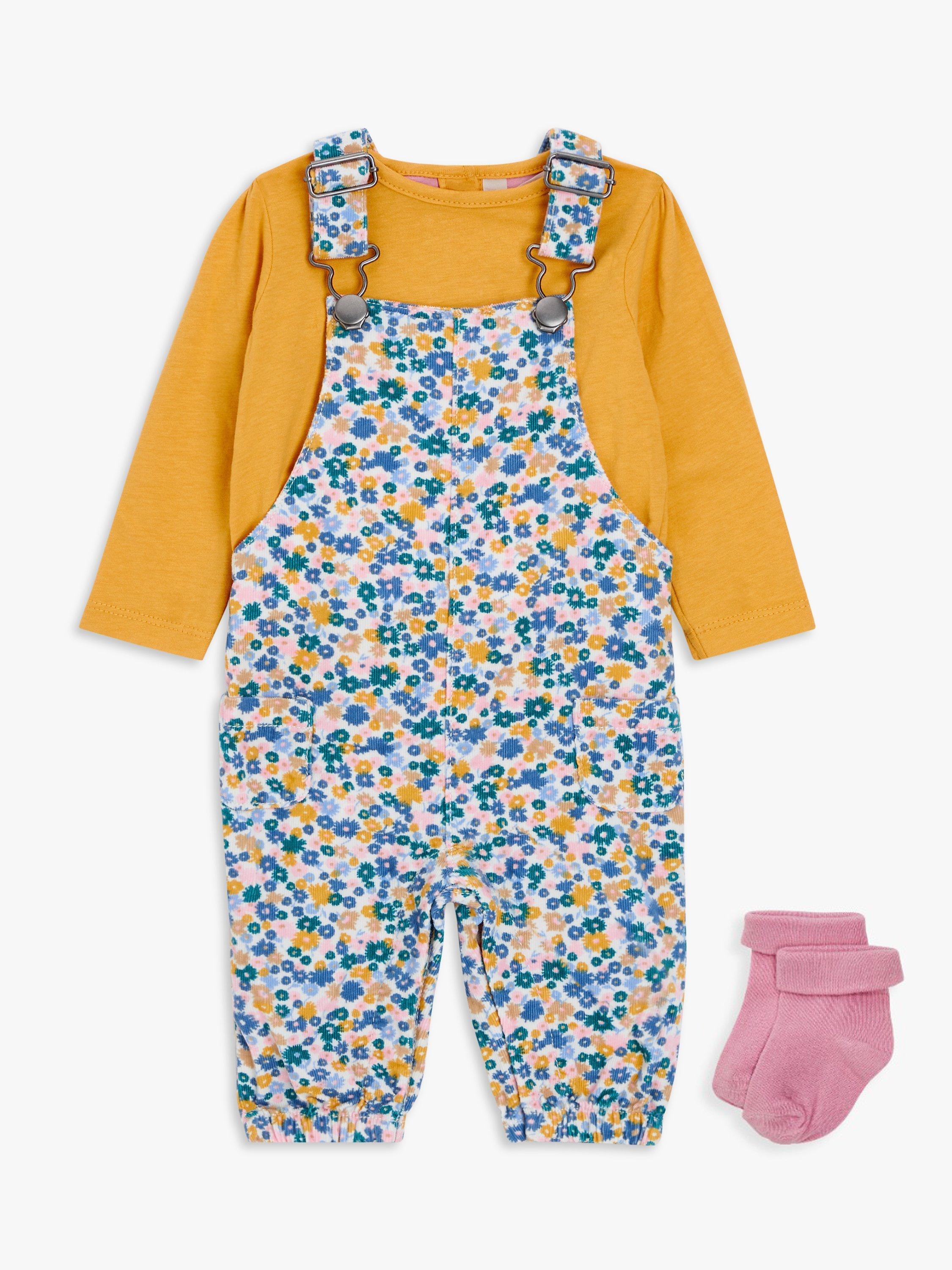 John Lewis Baby Floral Corduroy Dungaree & T-Shirt Set