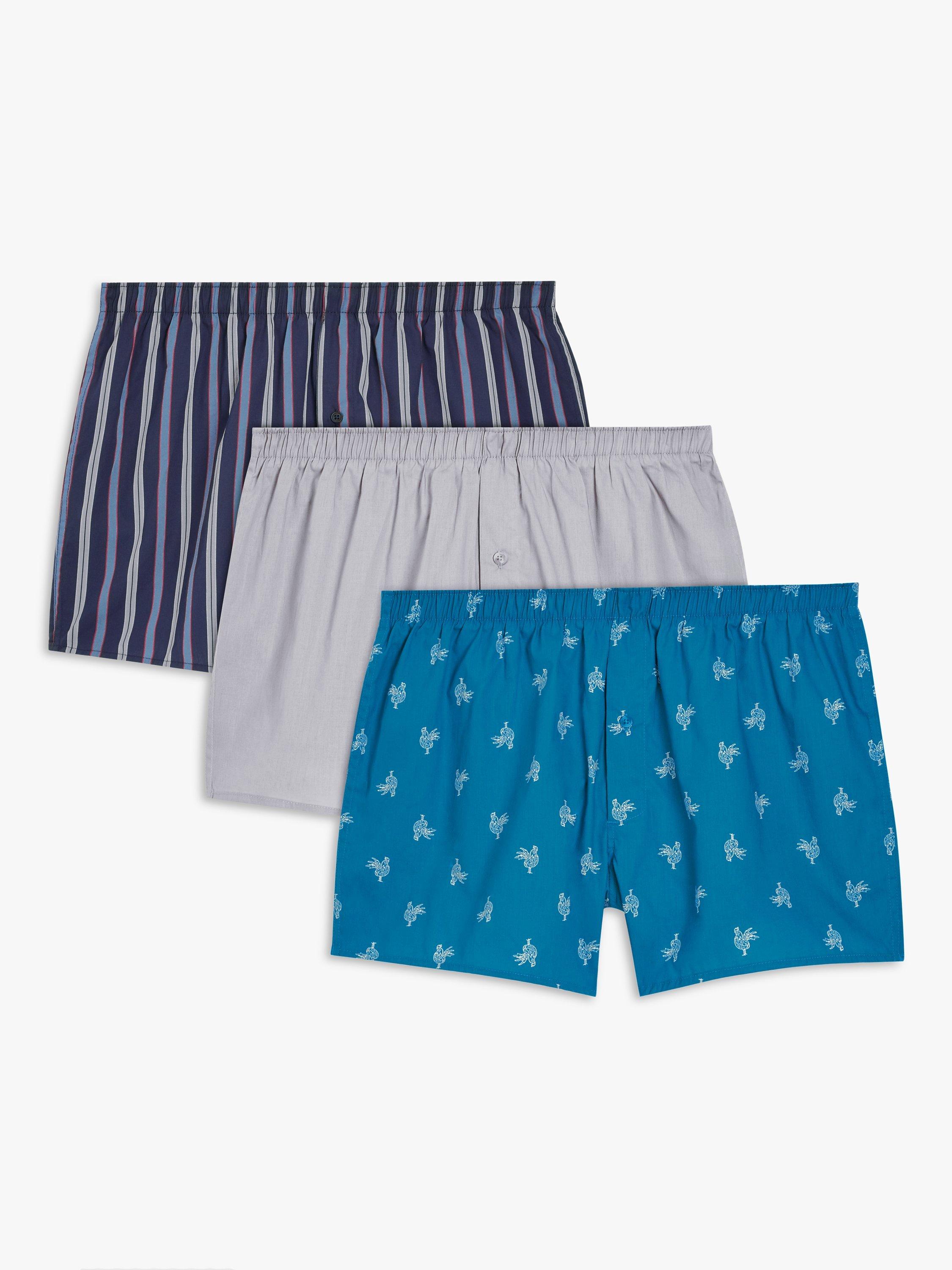 John Lewis Organic Cotton Cockrel Stripe Print Boxers, Pack of 3, Blue/Multi