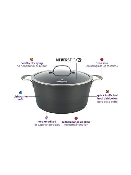 Eaziglide Neverstick3 Professional Aluminium Non-Stick Casserole, 28cm - view 2, Grey