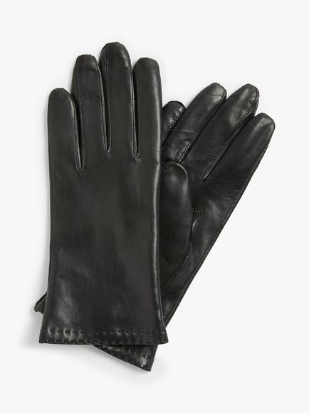 John Lewis Cashmere Lined Leather Gloves, Black