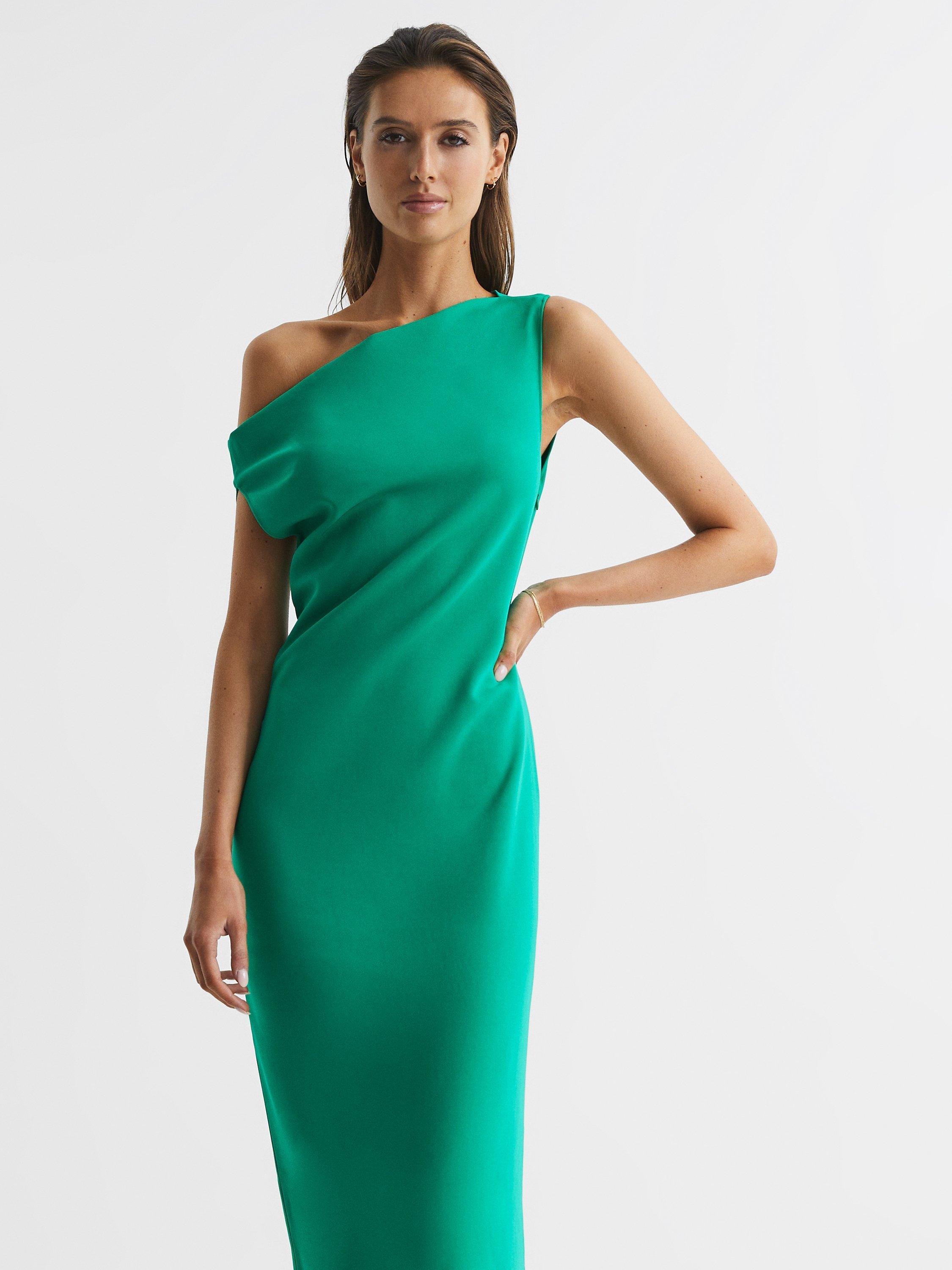Reiss Petite Zaria Asymmetric Neck Midi Dress, Green