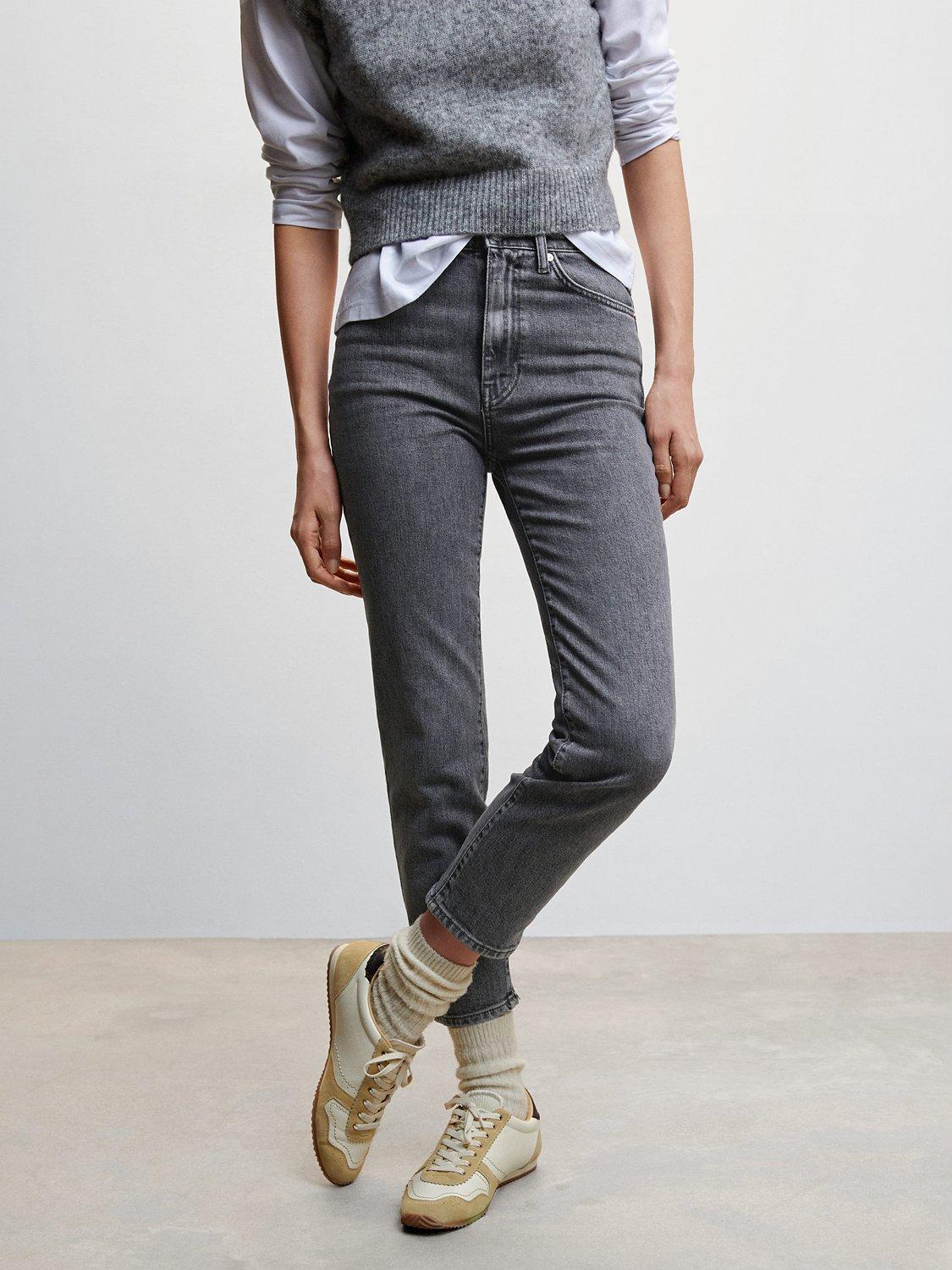 Mango Claudia Slim Fit Cropped Jeans, Open Grey