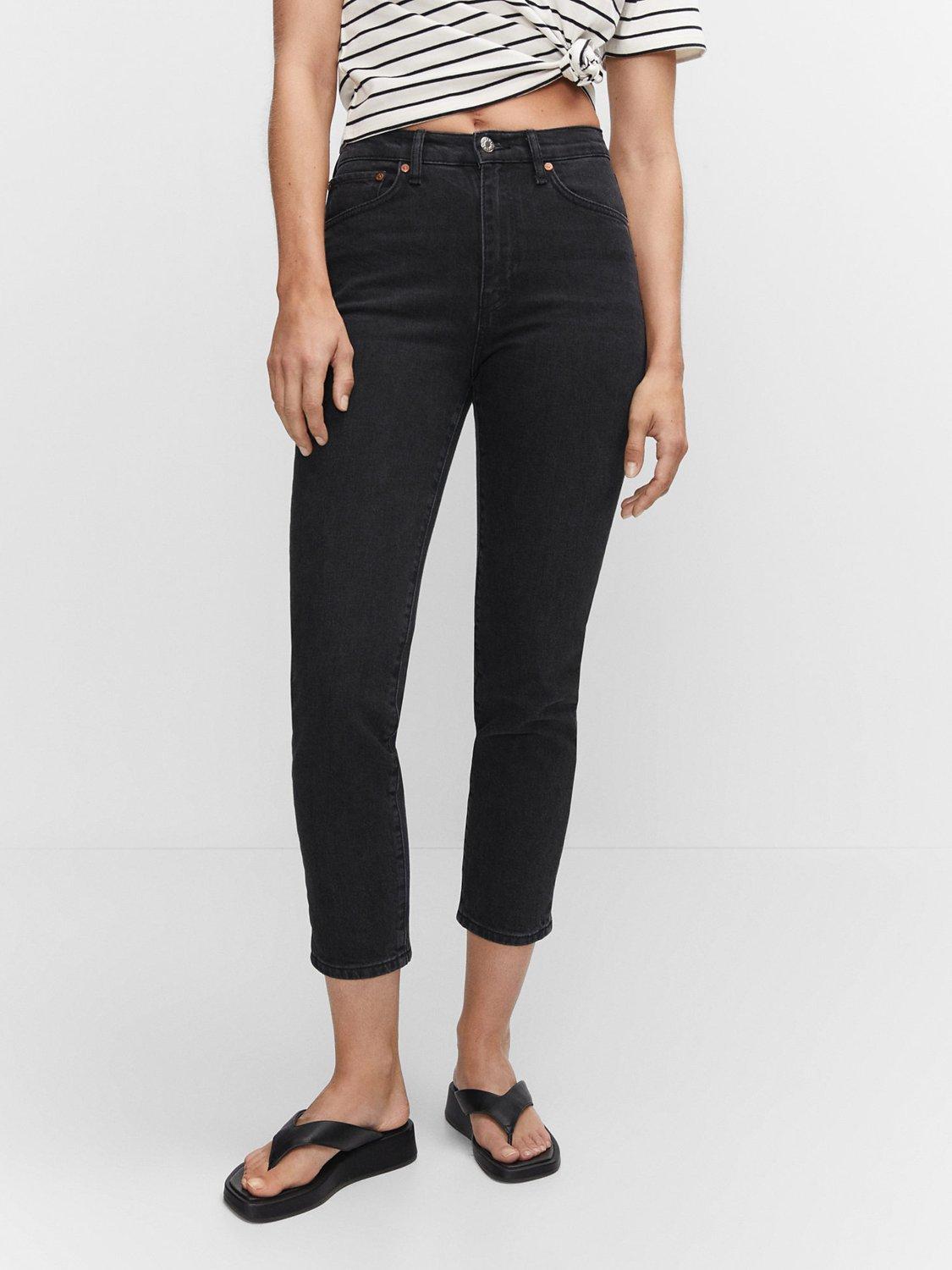 Mango Claudia Slim Fit Cropped Jeans, Dark Grey