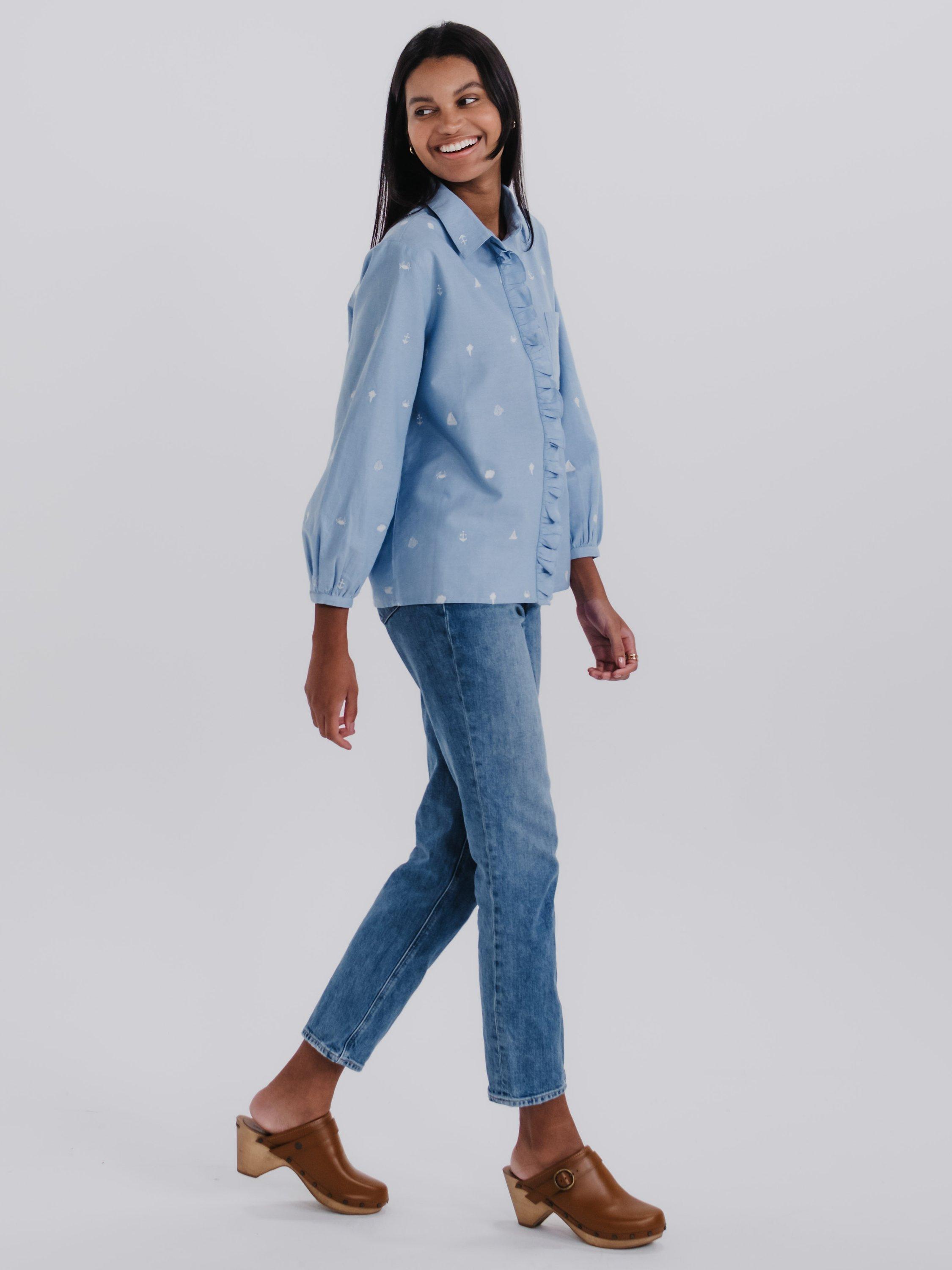 Cape Cove Sail Away Embroidered Shirt, Denim/Natural