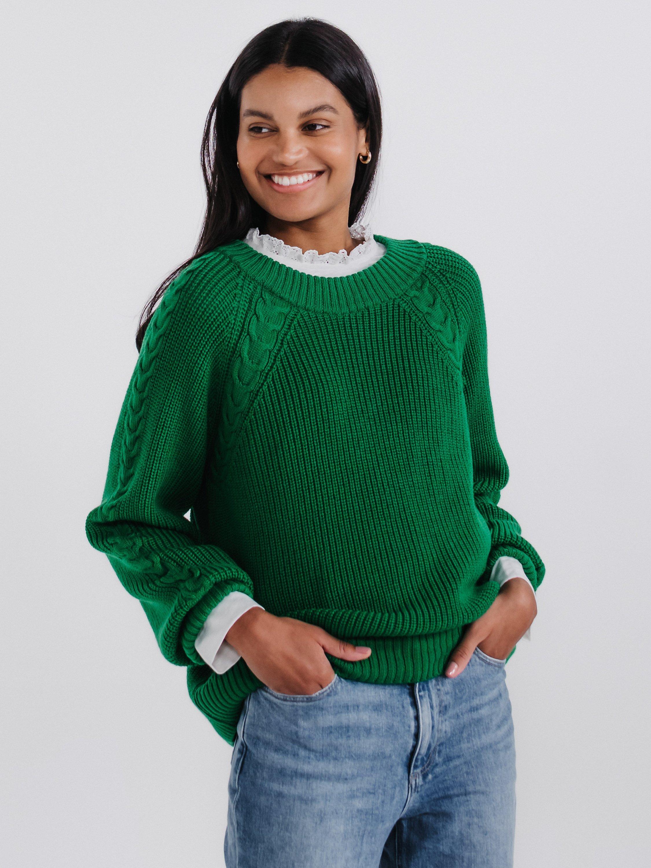 Cape Cove Fisherman's Rib Knit Merino Wool Jumper, Green