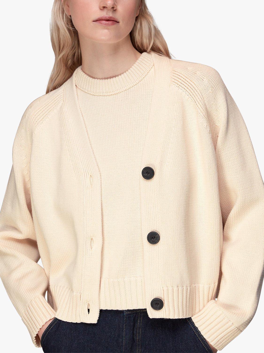 Product image 1 of 6, which shows Whistles Karine Rib Detail Cardigan, Ivory, XS