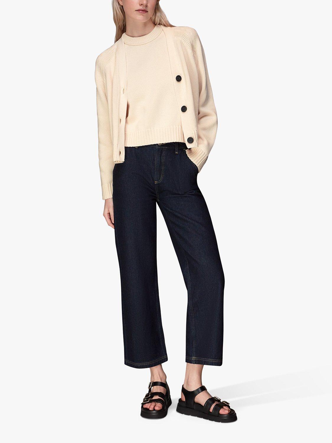 Product image 3 of 6, which shows Whistles Karine Rib Detail Cardigan, Ivory, XS