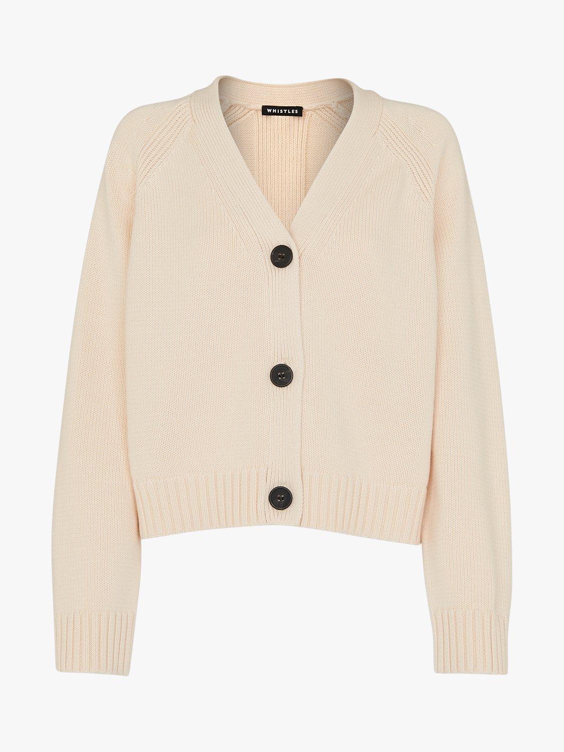 Product image 6 of 6, which shows Whistles Karine Rib Detail Cardigan, Ivory, XS