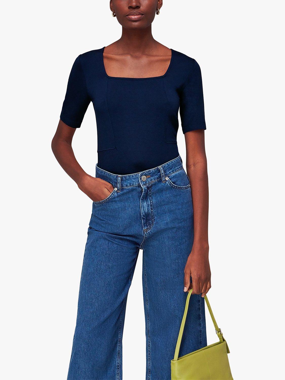 Whistles Square Neck T-Shirt, Navy