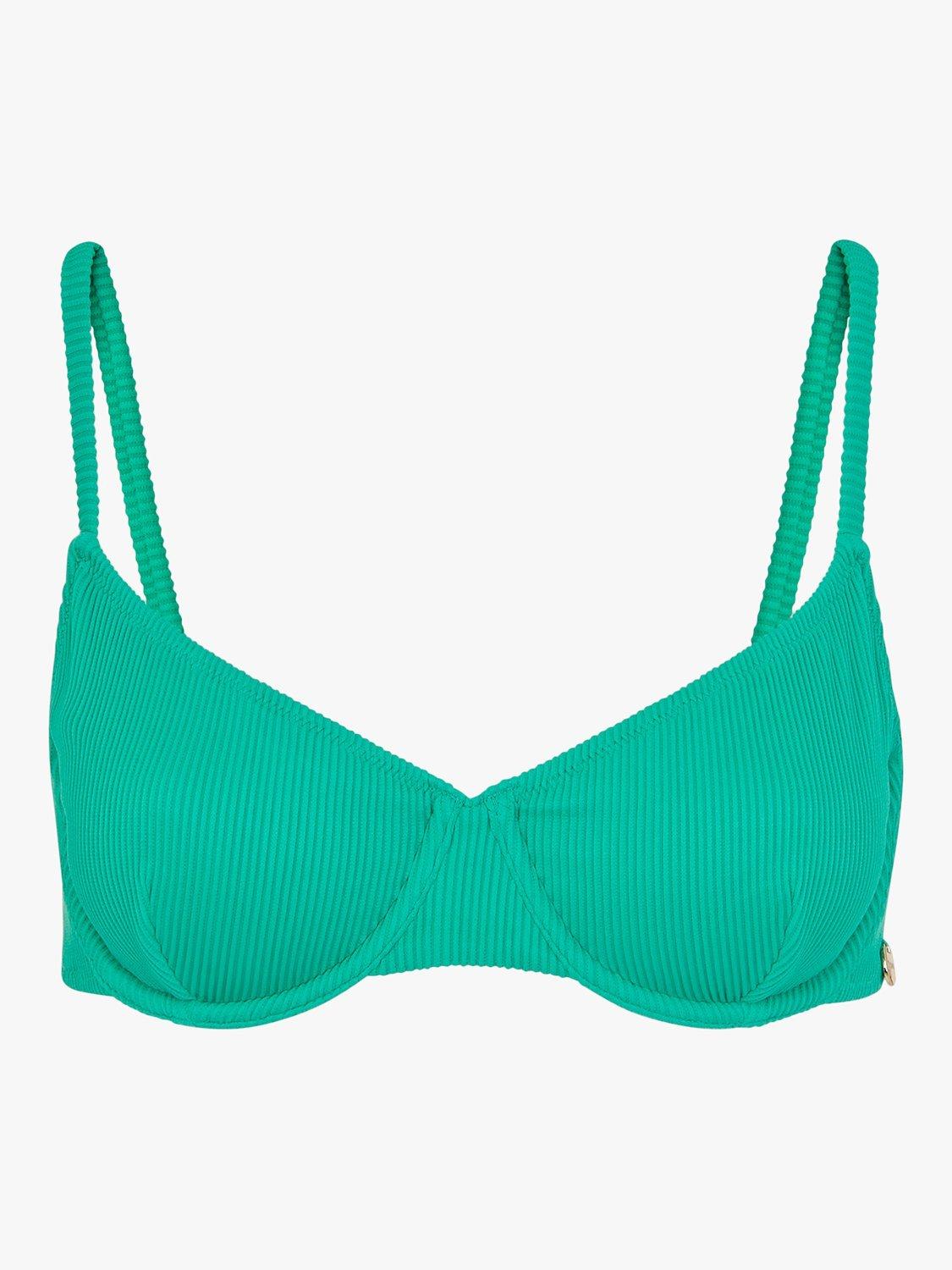 Product image 6 of 6, which shows Whistles Ribbed Underwired Bikini Top, Green, 16