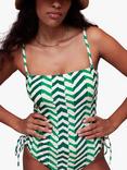 Whistles Chevron Ruched Side Swimsuit, Green/Multi