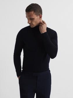 Reiss Cane Long Sleeve Merino Roll Neck Jumper, Navy