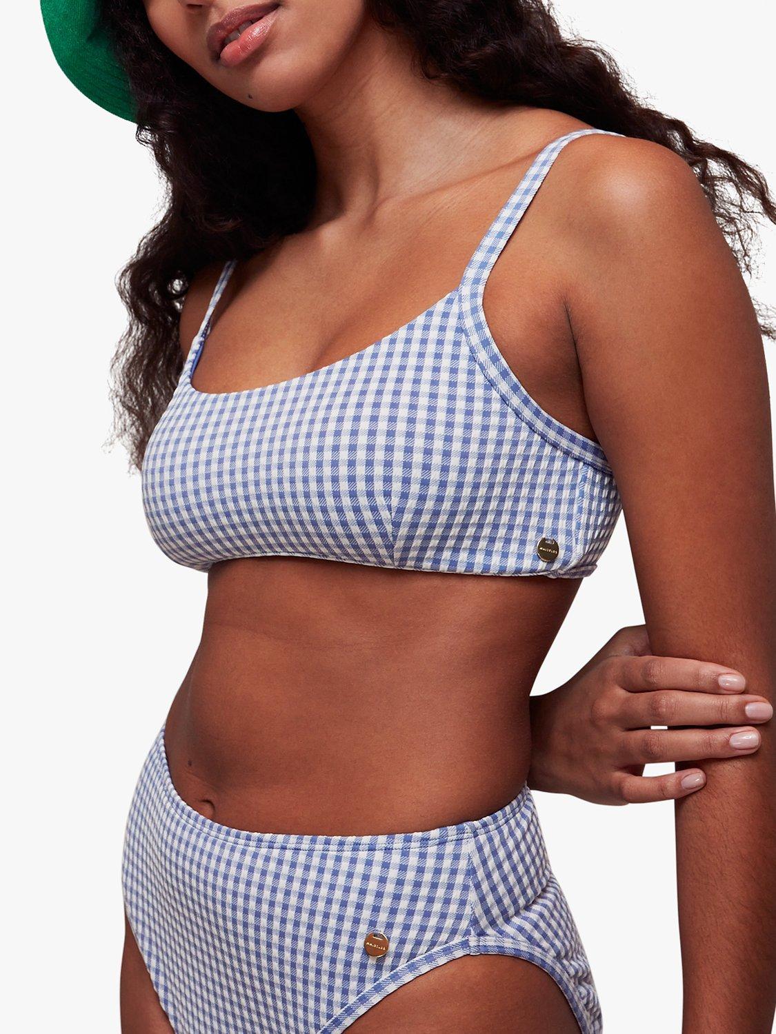 Whistles Gingham Texture Bikini Top, Blue/Multi