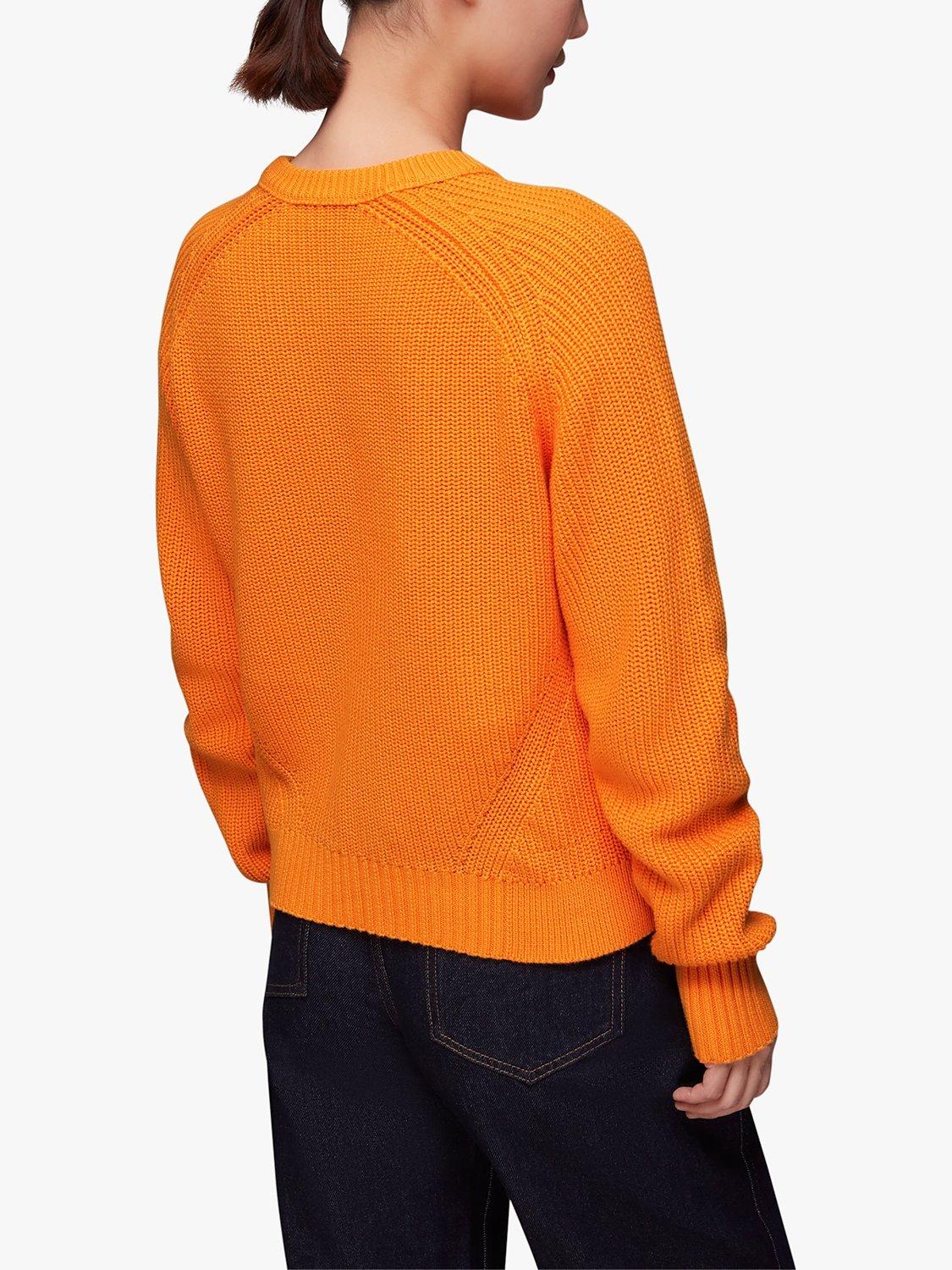 Whistles Ribbed Cotton Crew Neck Jumper, Orange, XS