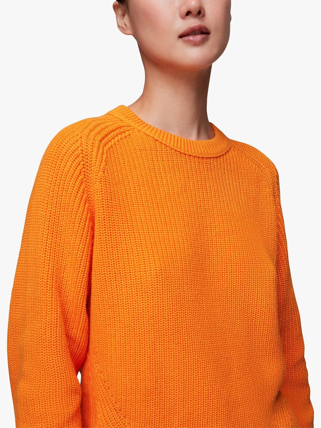 Whistles Ribbed Cotton Crew Neck Jumper, Orange, XS