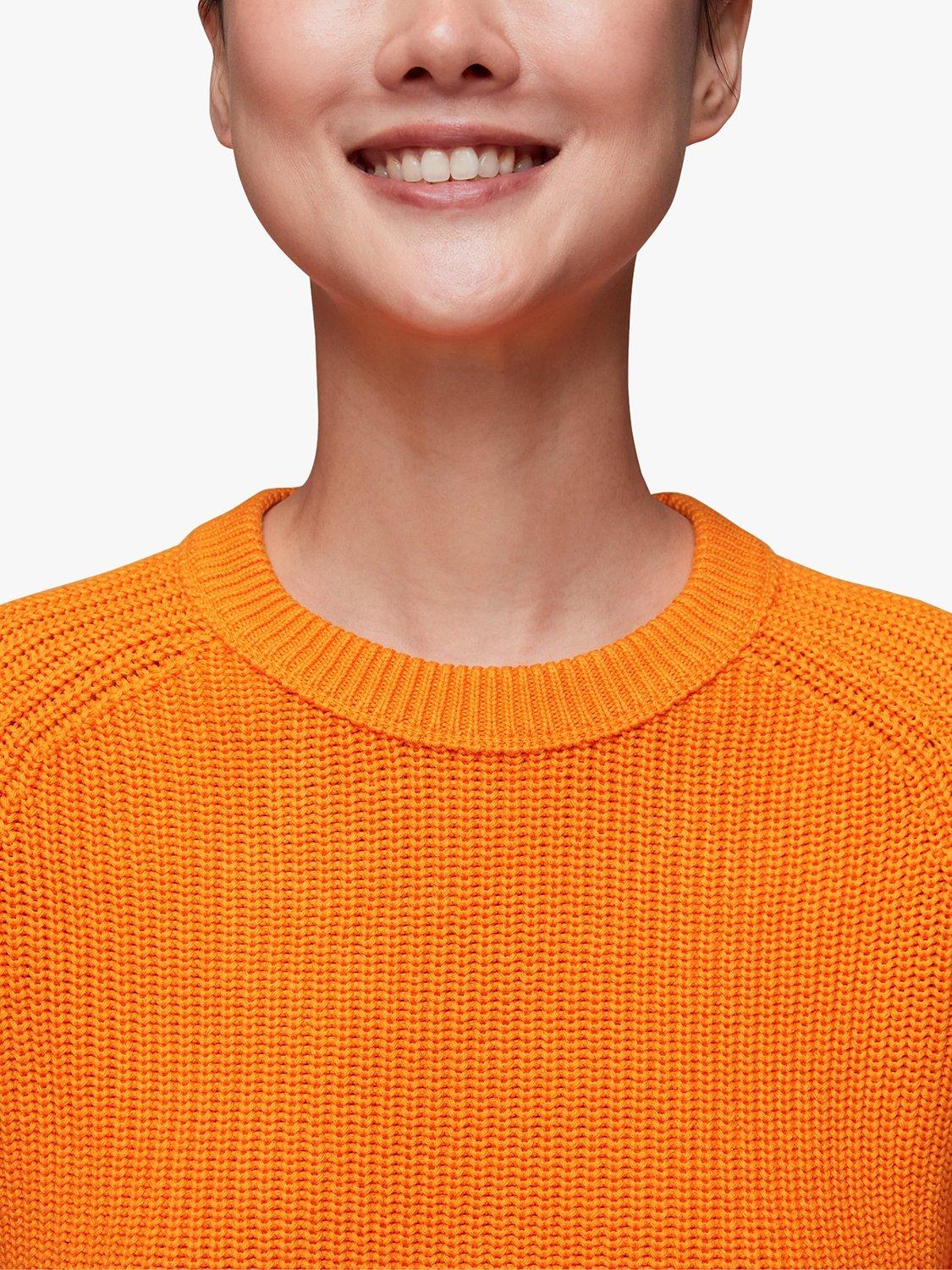 Whistles Ribbed Cotton Crew Neck Jumper, Orange, XS