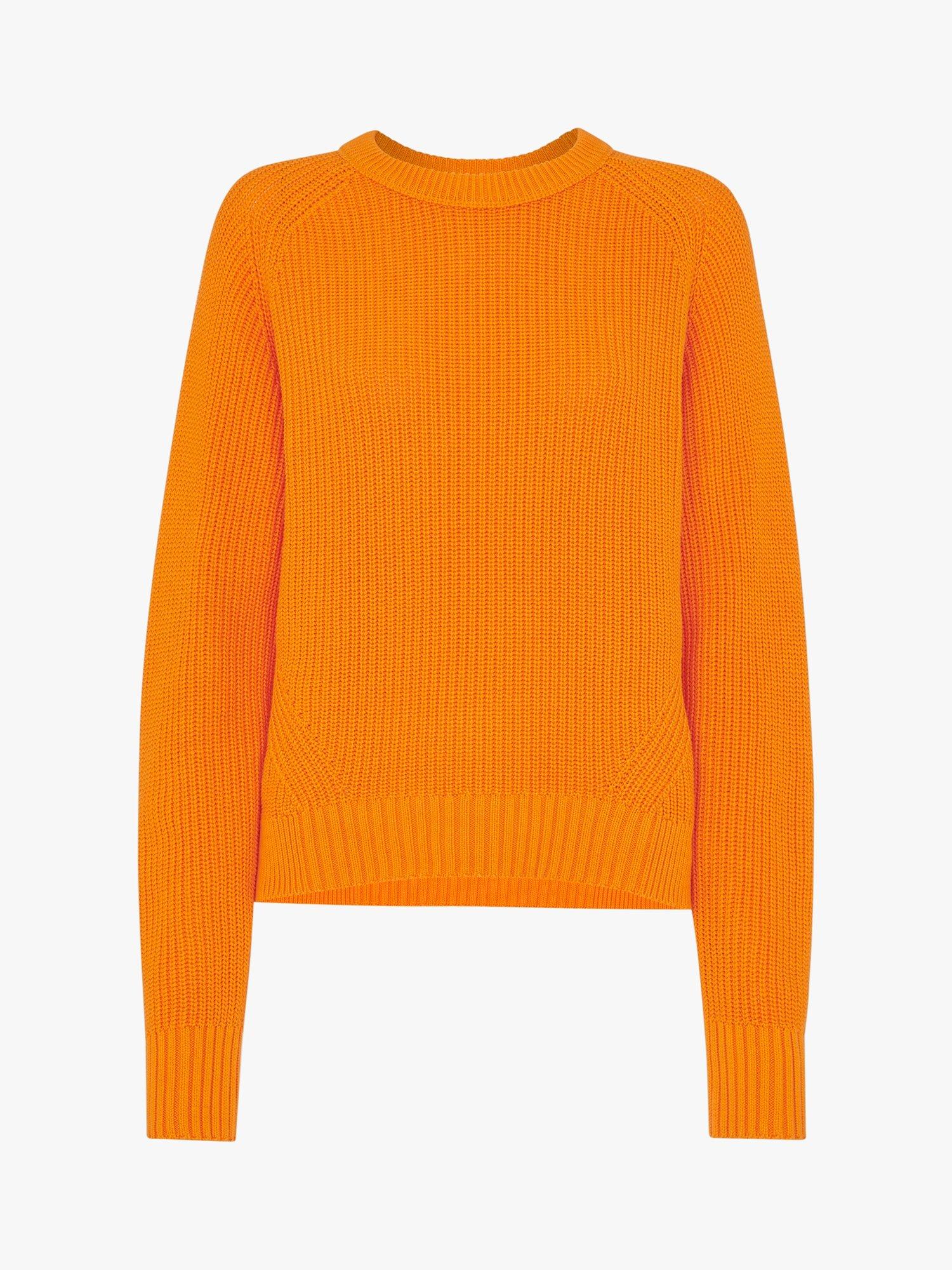 Whistles Ribbed Cotton Crew Neck Jumper, Orange, XS