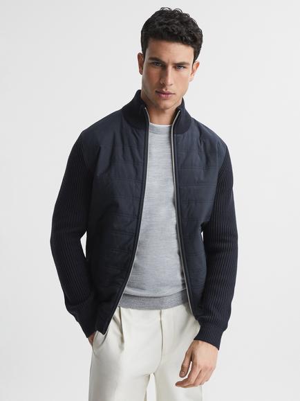 Reiss Trainer Quilted Hybrid Jacket, Navy, Navy