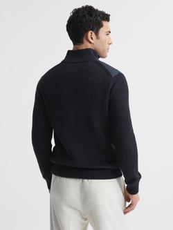 Reiss Trainer Quilted Hybrid Jacket, Navy - view 2, Navy