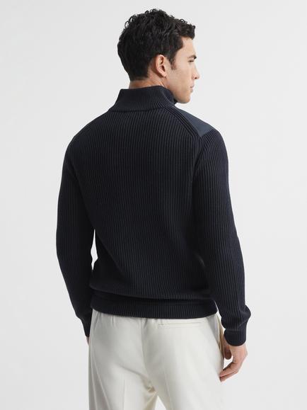 Reiss Trainer Quilted Hybrid Jacket, Navy - view 2, Navy
