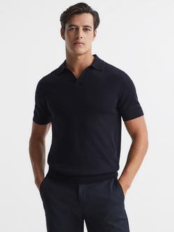 Reiss Duchie Short Sleeve Wool Polo Shirt, Navy