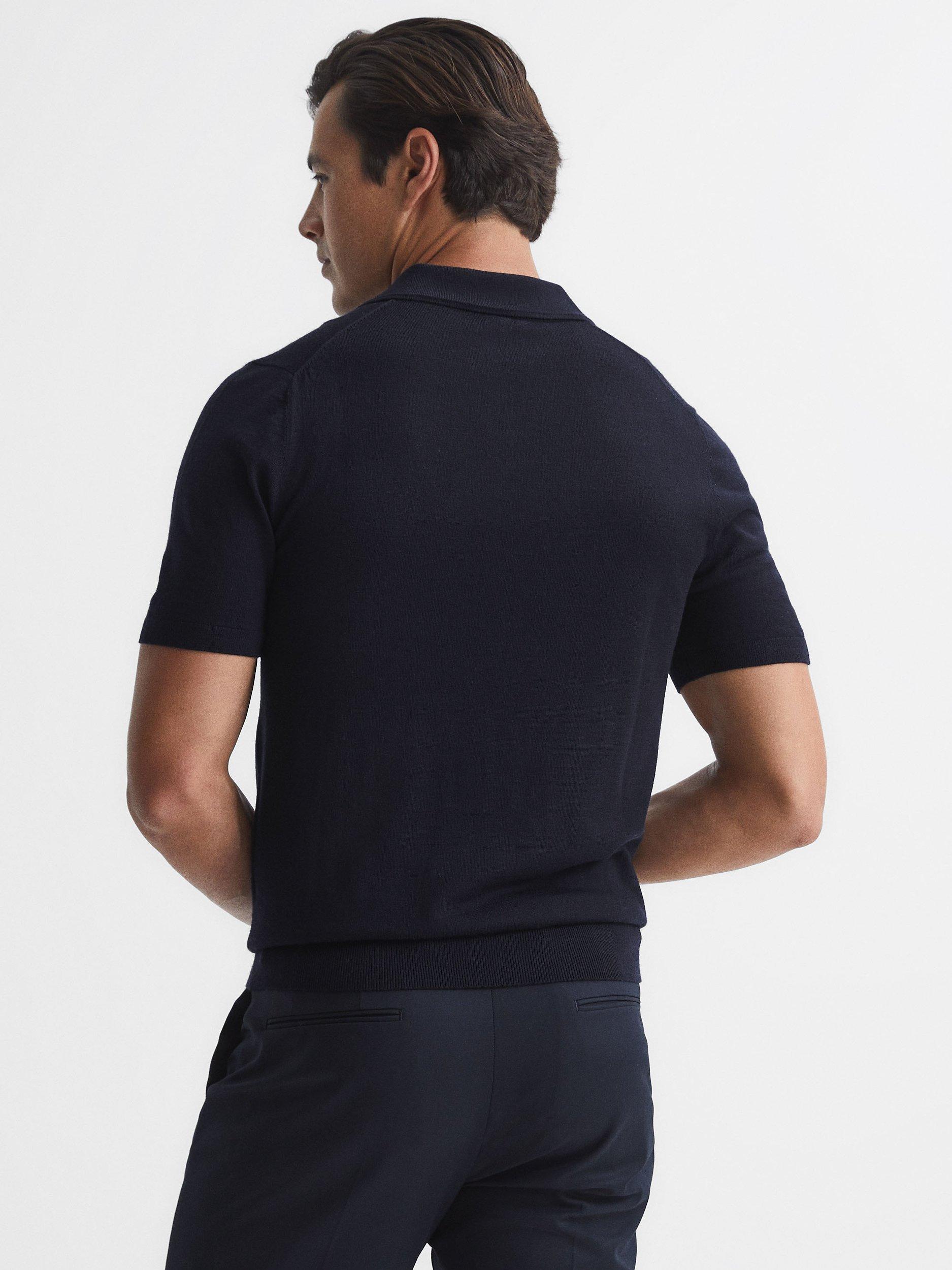 Product image 2 of 5, which shows Reiss Duchie Short Sleeve Wool Polo Shirt, Navy, XS