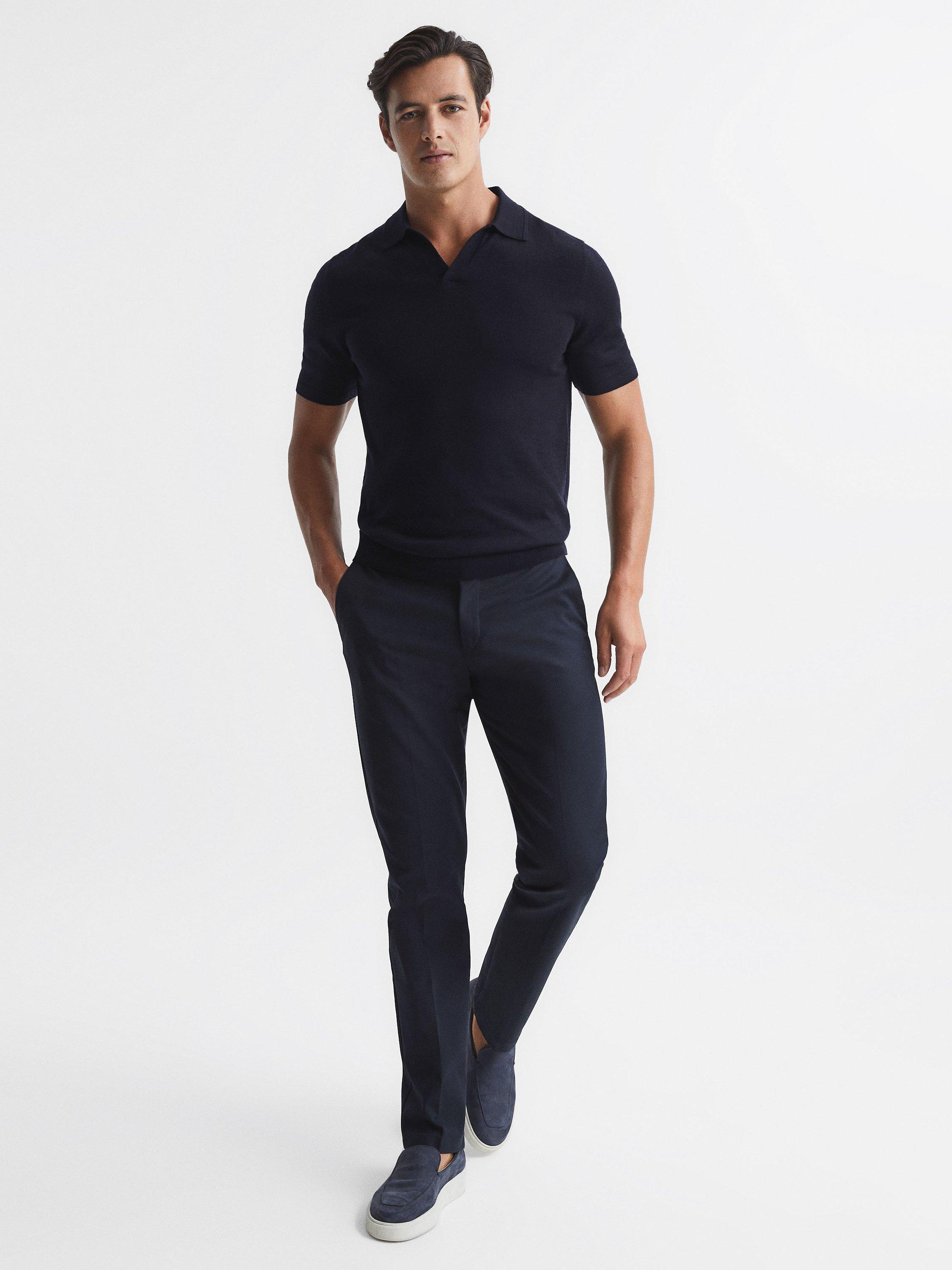 Product image 3 of 5, which shows Reiss Duchie Short Sleeve Wool Polo Shirt, Navy, XS