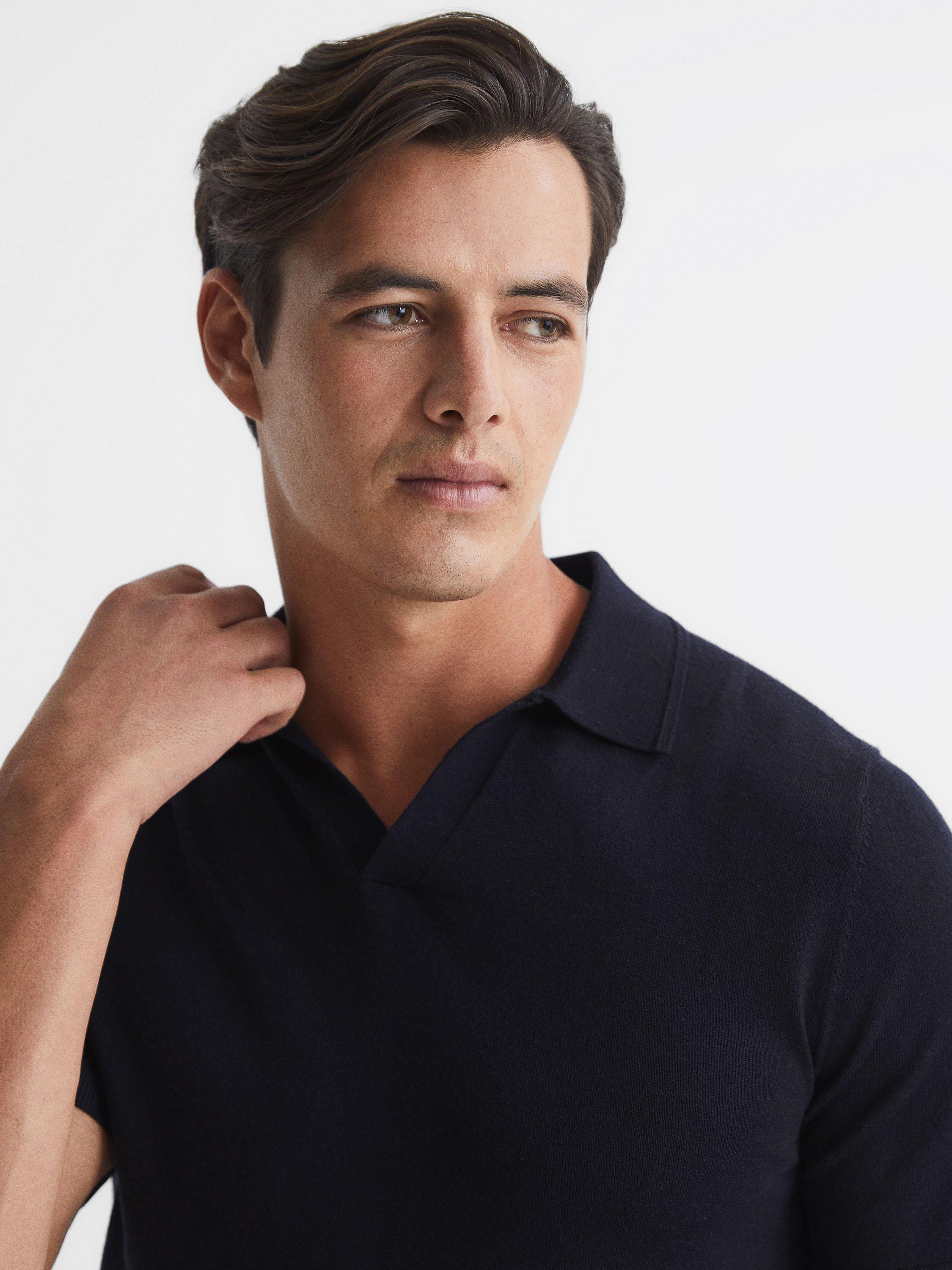 Product image 4 of 5, which shows Reiss Duchie Short Sleeve Wool Polo Shirt, Navy, XS
