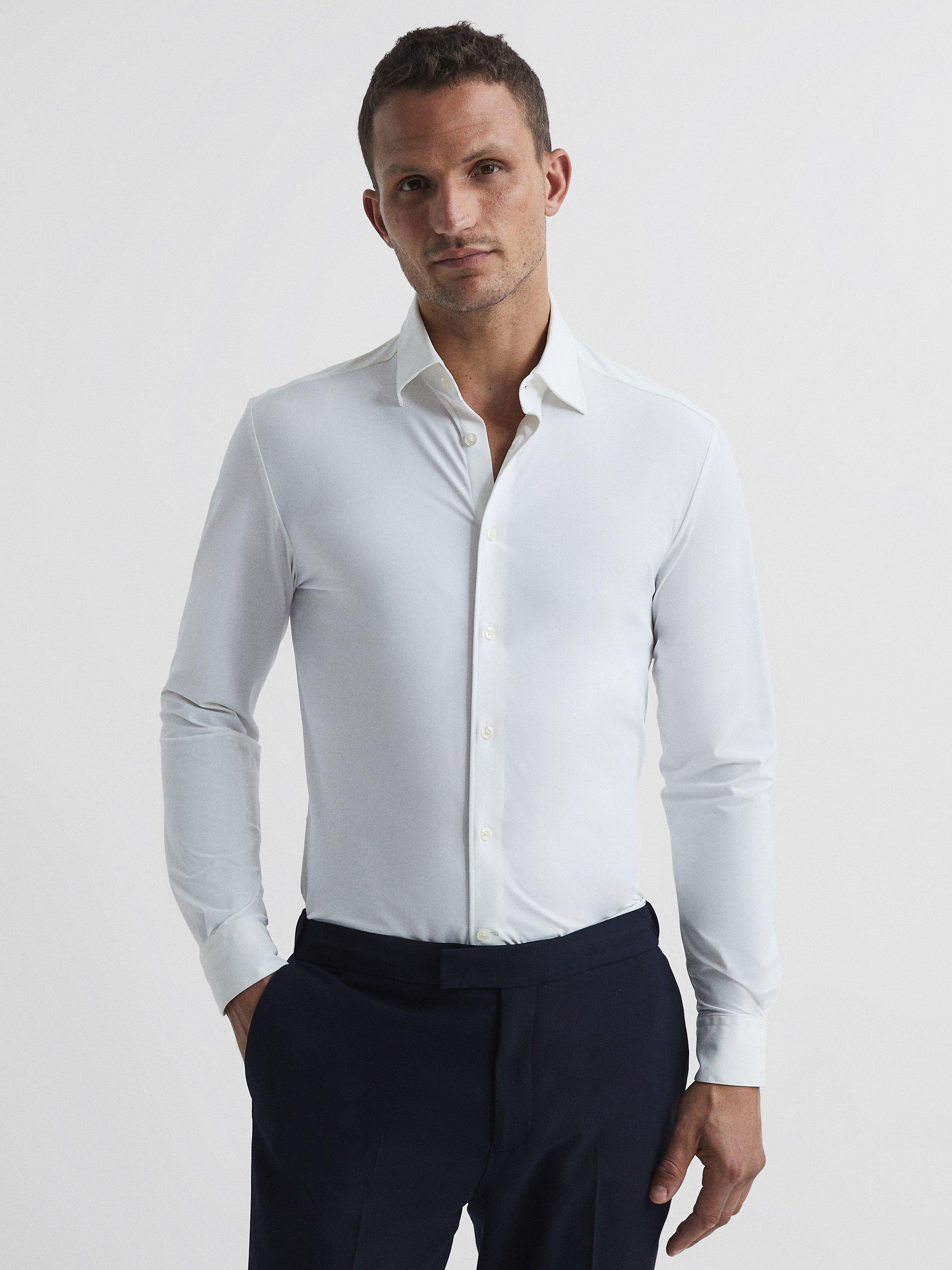 Product image 1 of 5, which shows Reiss Voyager Slim Fit Travel Shirt, White, XS