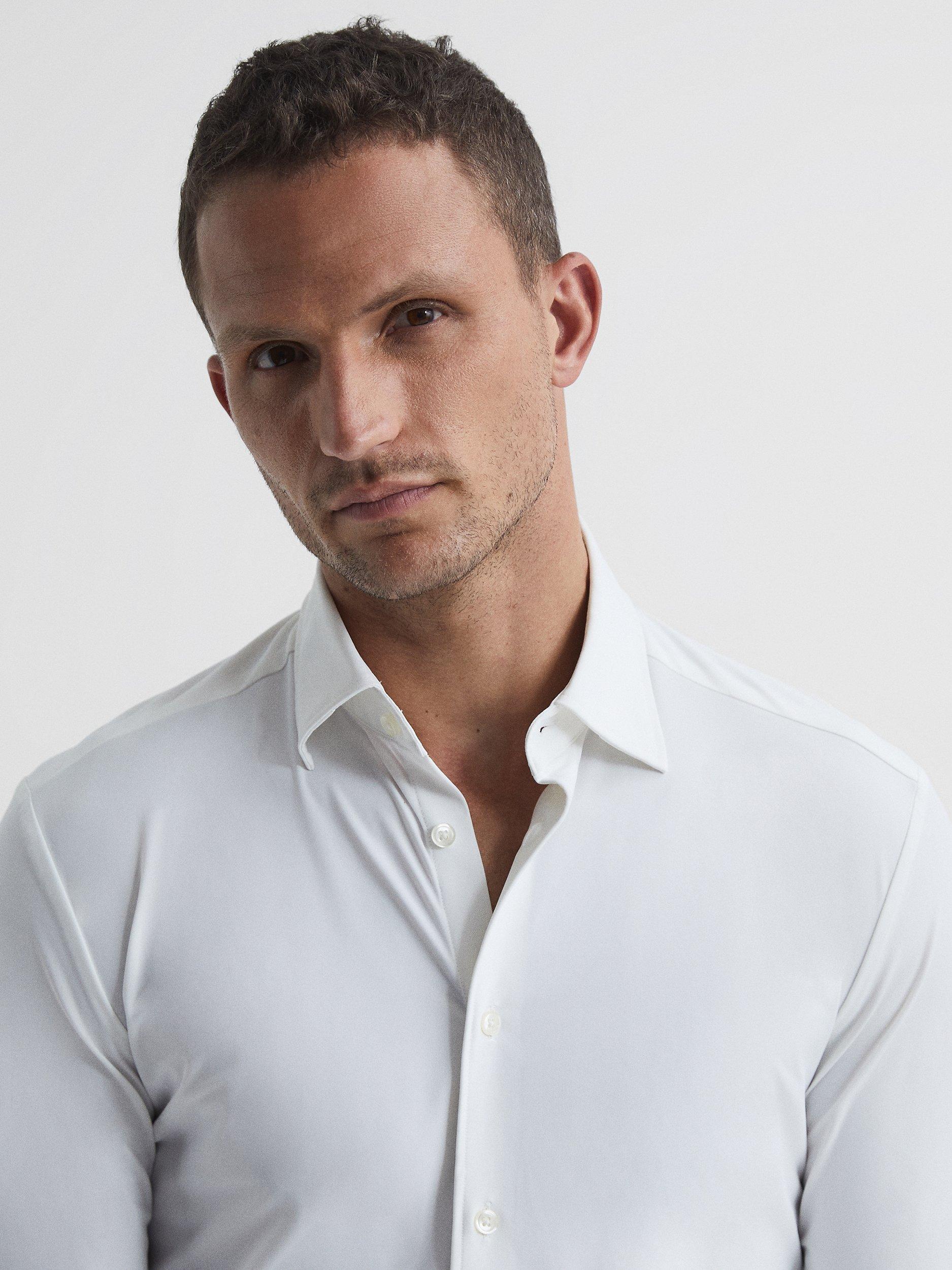 Product image 4 of 5, which shows Reiss Voyager Slim Fit Travel Shirt, White, XS
