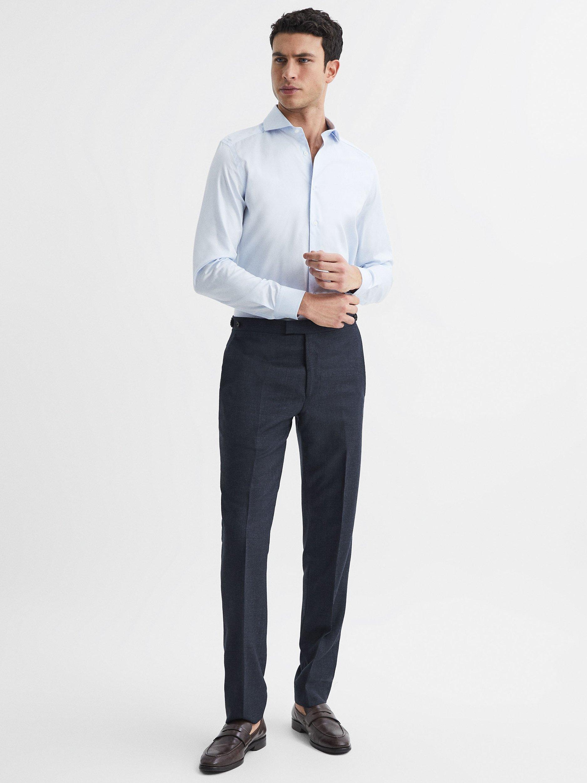 Reiss Dunn Cross Fleck Textured Trousers, Navy, Navy, 28R