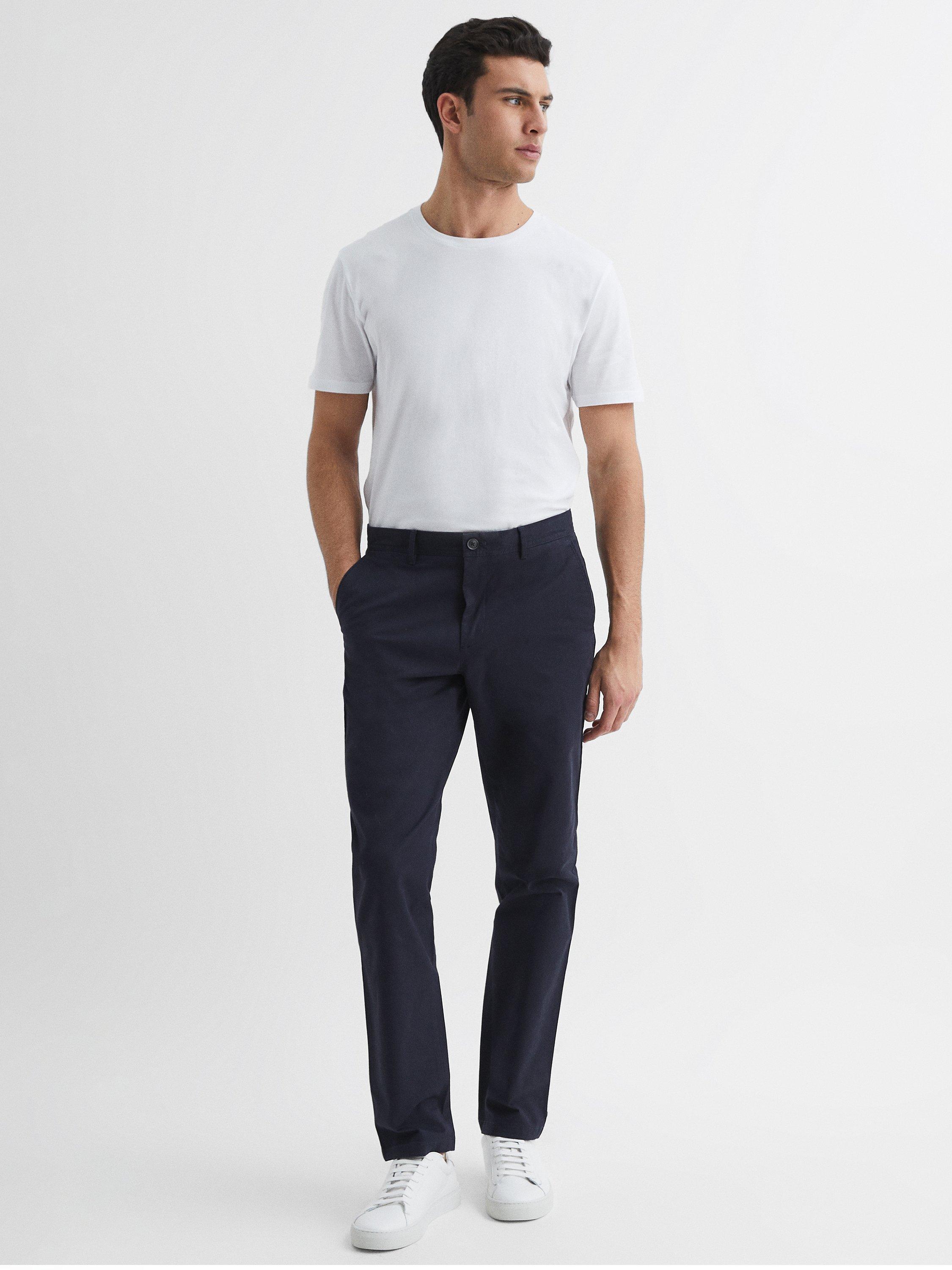 Product image 4 of 5, which shows Reiss Pitch Slim Fit Stretch Cotton Chino Trousers, Navy, 28R