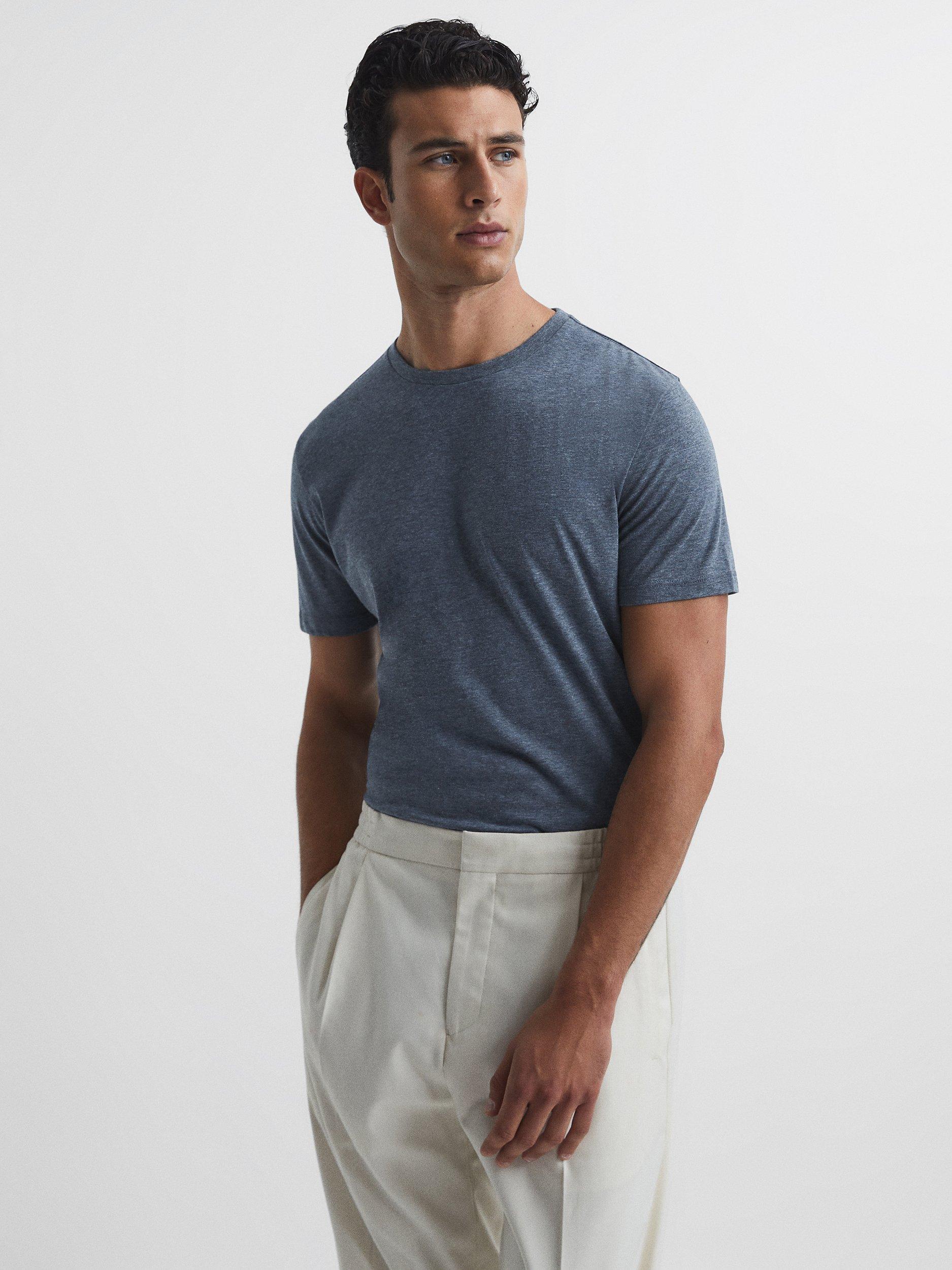 Reiss Bless Cotton Blend Crew Neck T-Shirt, Airforce Blue