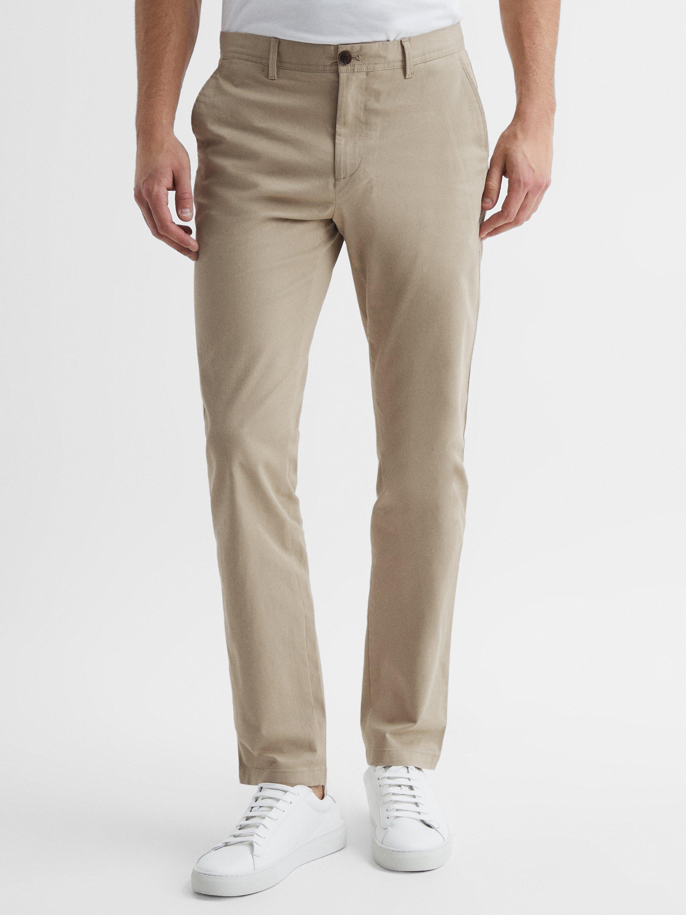 Product image 1 of 5, which shows Reiss Pitch Slim Fit Stretch Cotton Chino Trousers, Stone, 28R