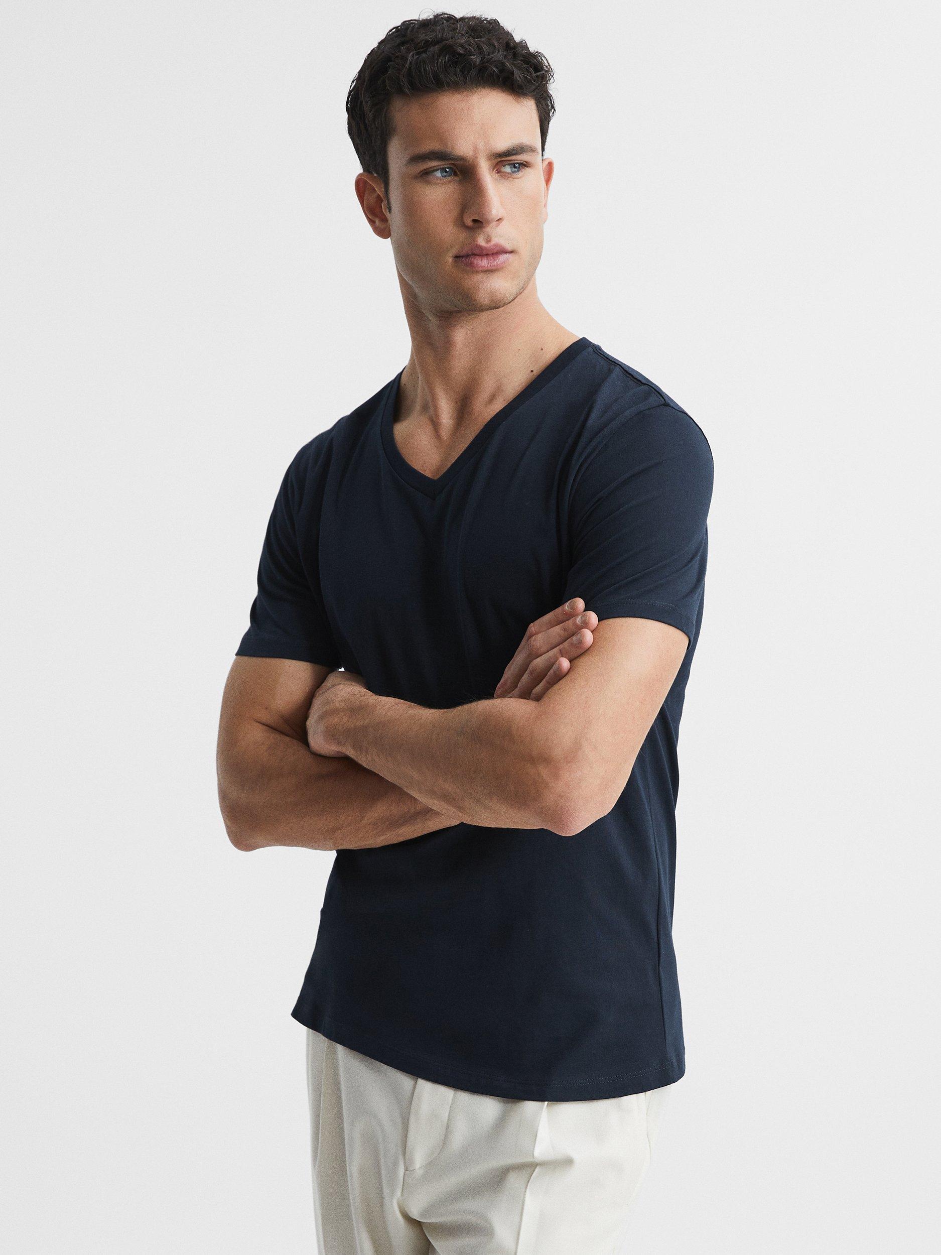 Reiss Dayton V Neck Jersey Top, Navy