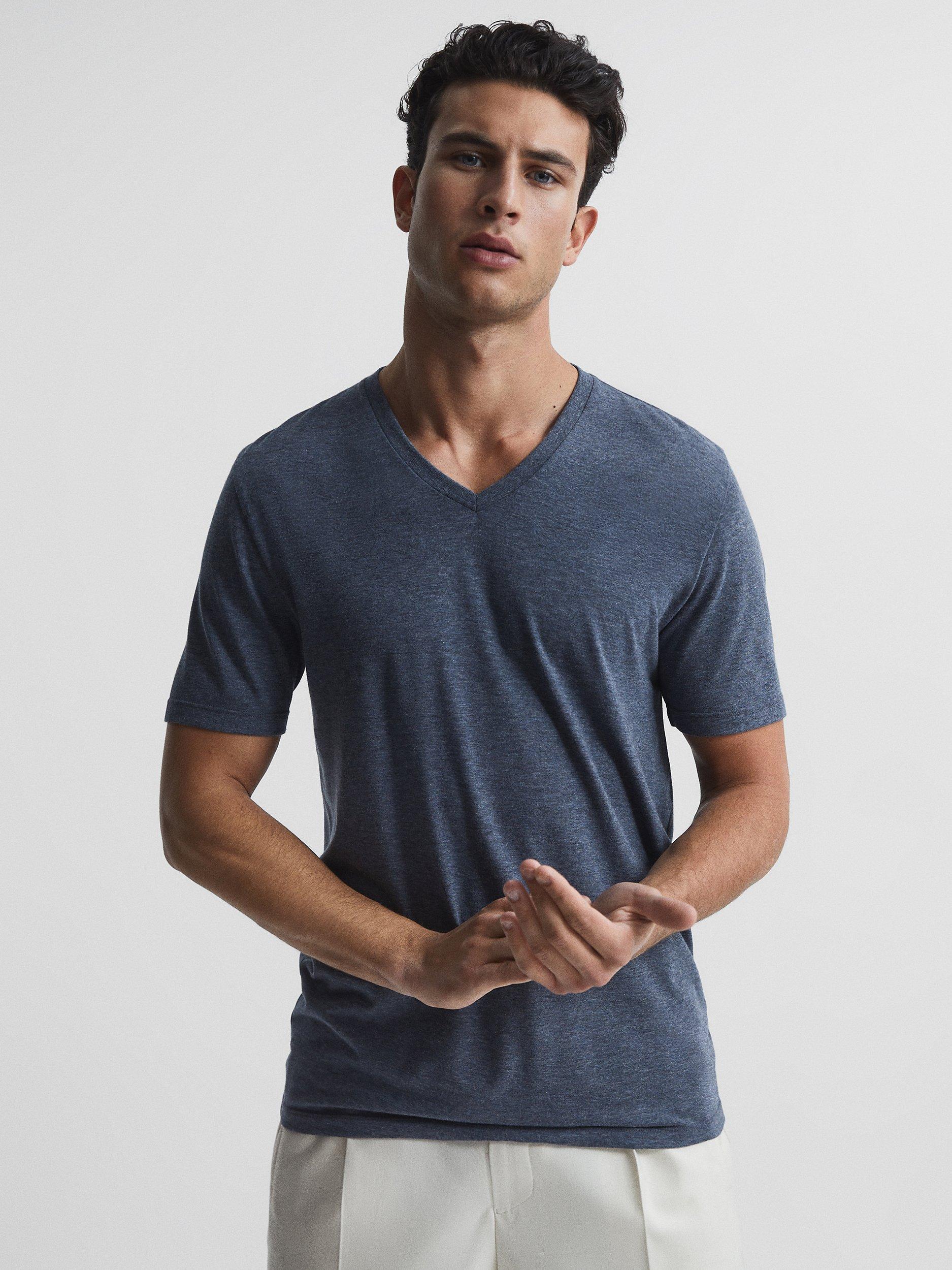 Reiss Dayton V Neck Jersey Top, Airforce Blue M